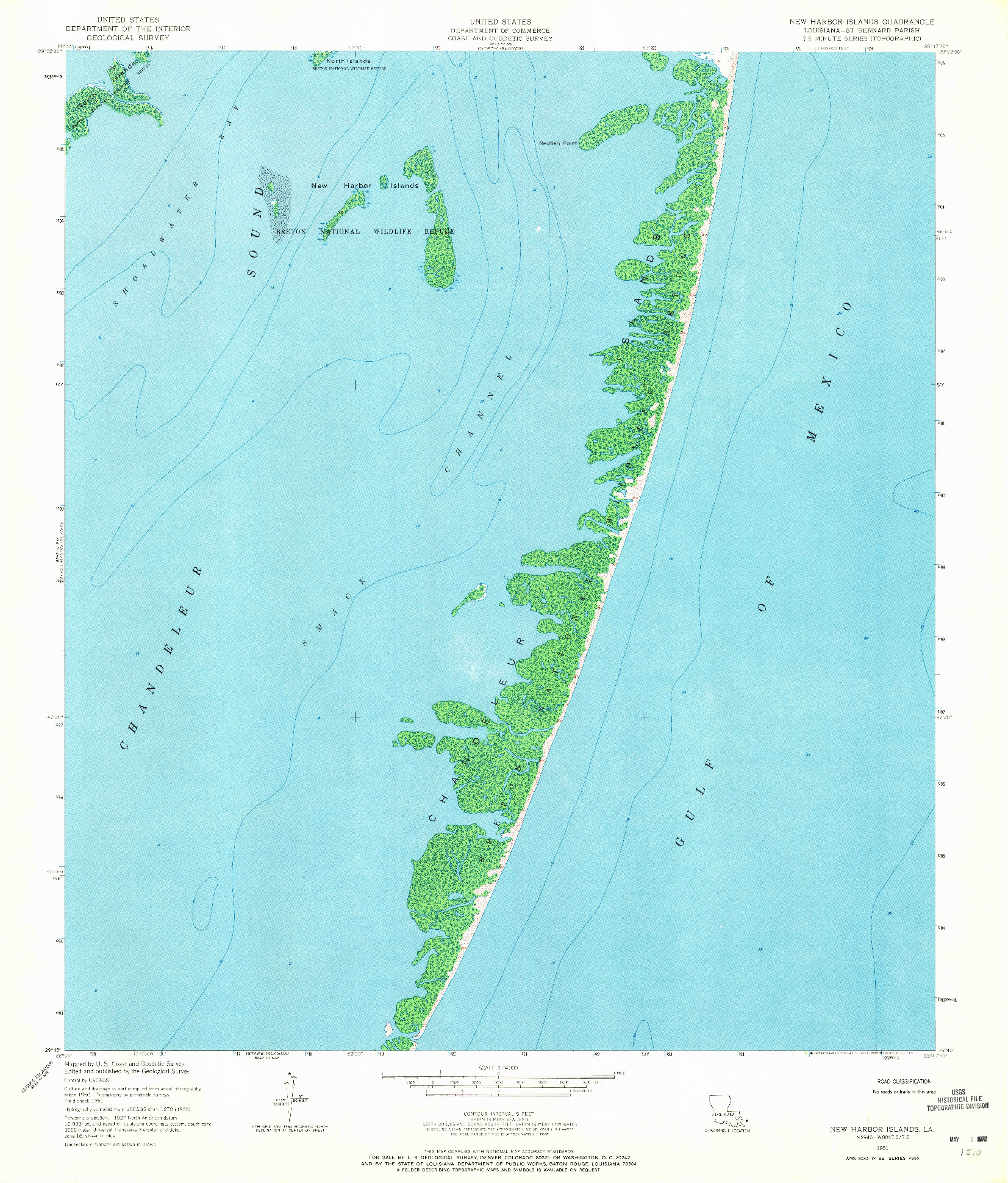 USGS 1:24000-SCALE QUADRANGLE FOR NEW HARBOR ISLANDS, LA 1951