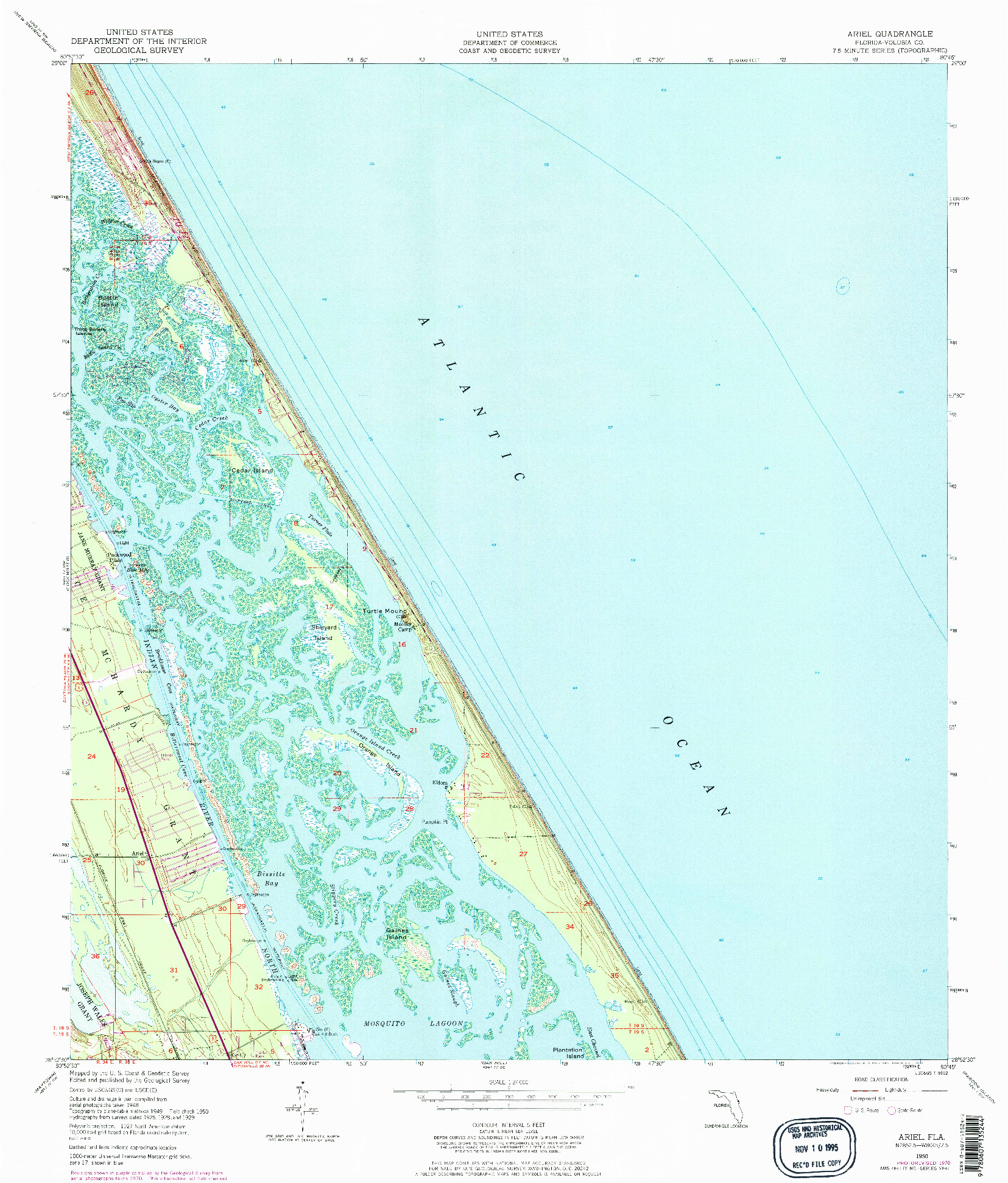 USGS 1:24000-SCALE QUADRANGLE FOR ARIEL, FL 1950