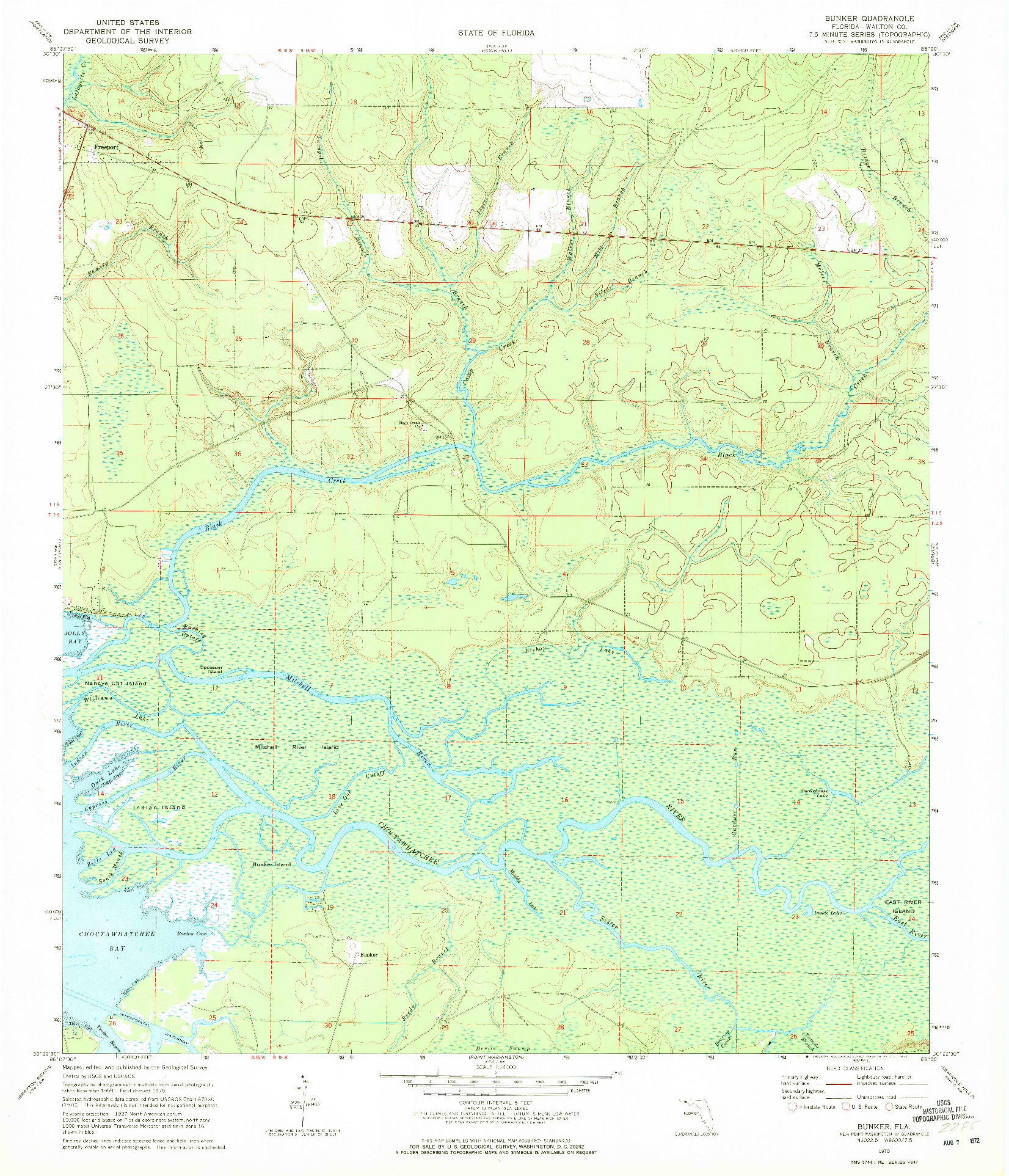 USGS 1:24000-SCALE QUADRANGLE FOR BUNKER, FL 1970