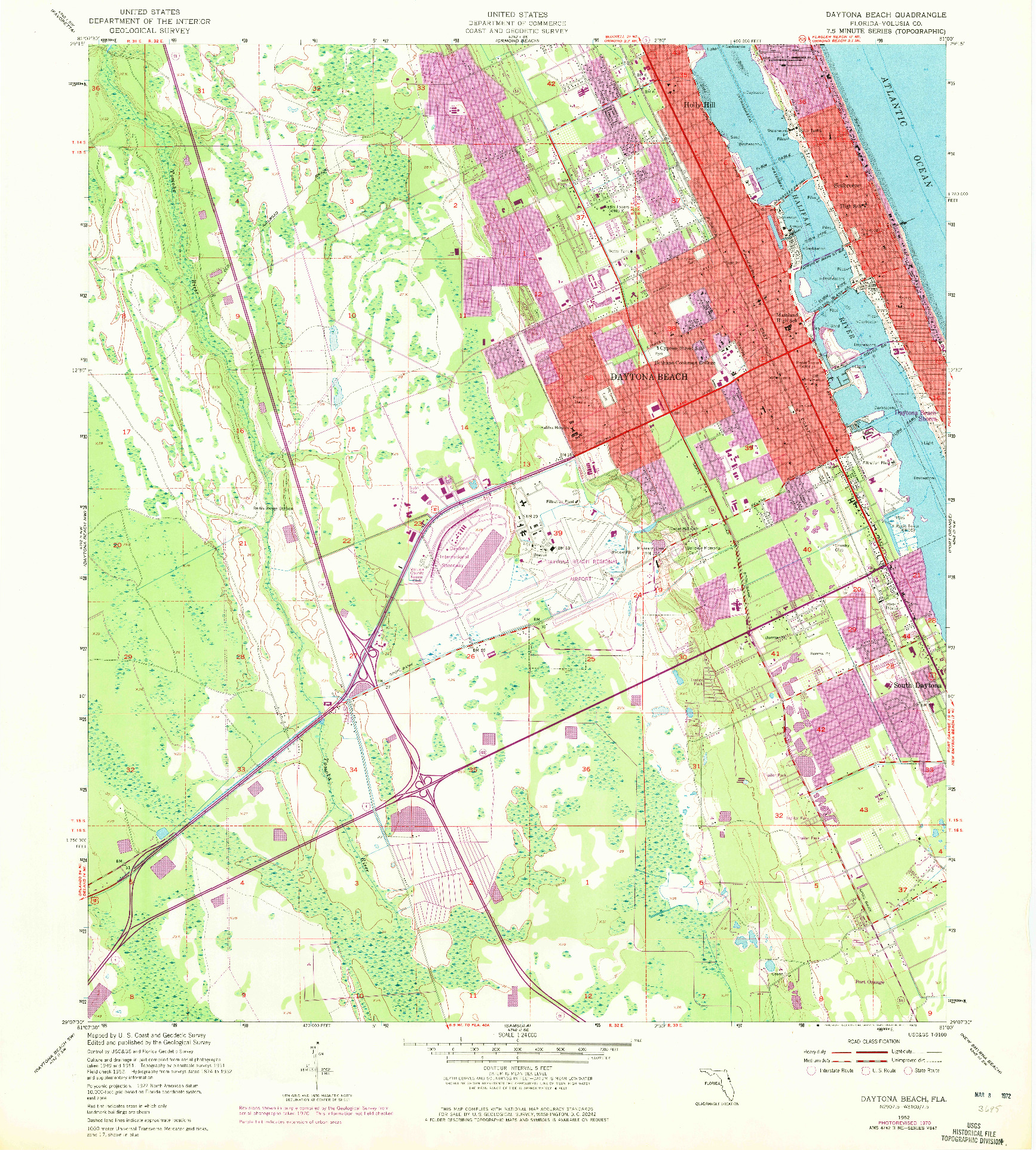 USGS 1:24000-SCALE QUADRANGLE FOR DAYTONA BEACH, FL 1952