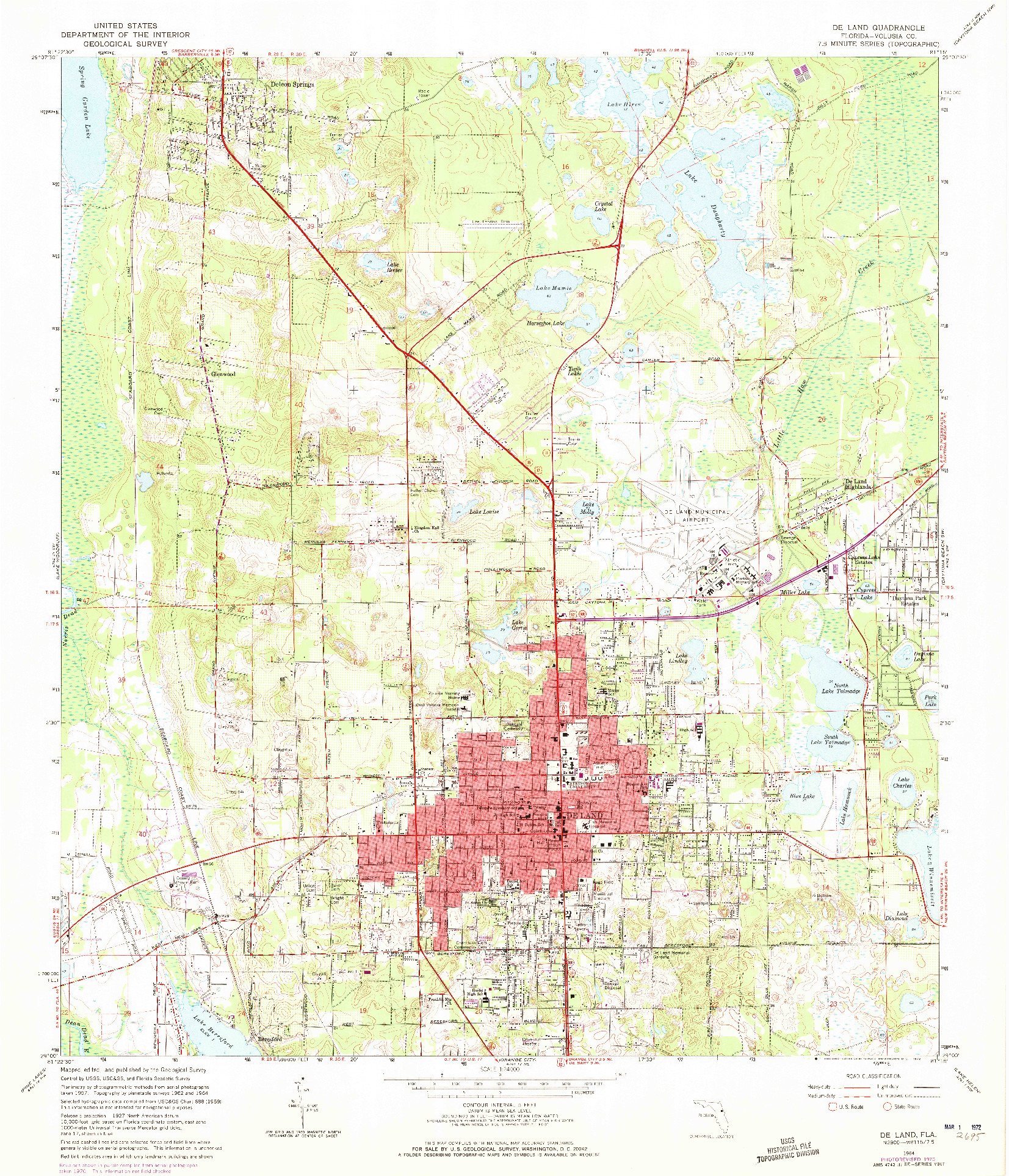 USGS 1:24000-SCALE QUADRANGLE FOR DE LAND, FL 1964