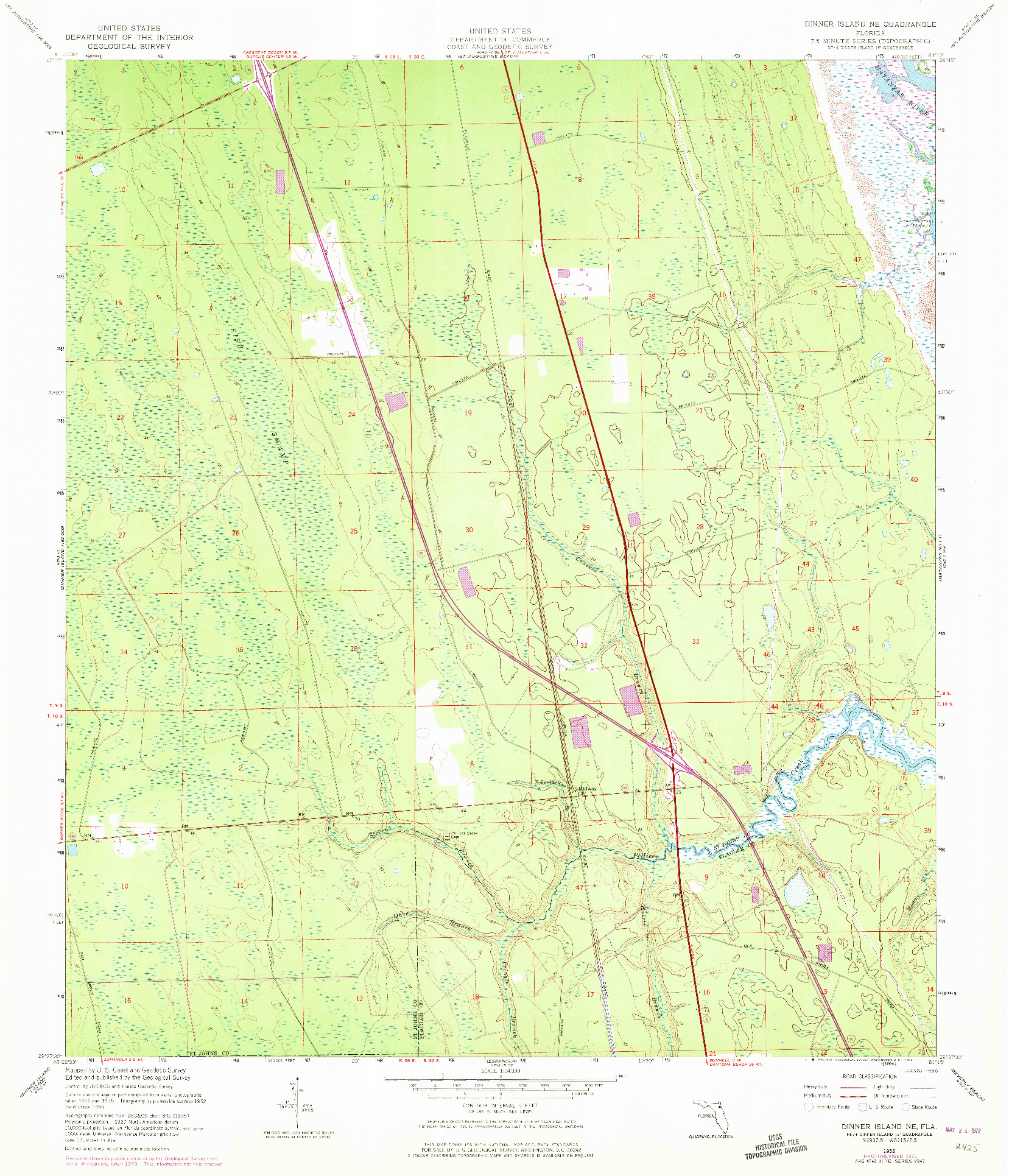 USGS 1:24000-SCALE QUADRANGLE FOR DINNER ISLAND NE, FL 1956