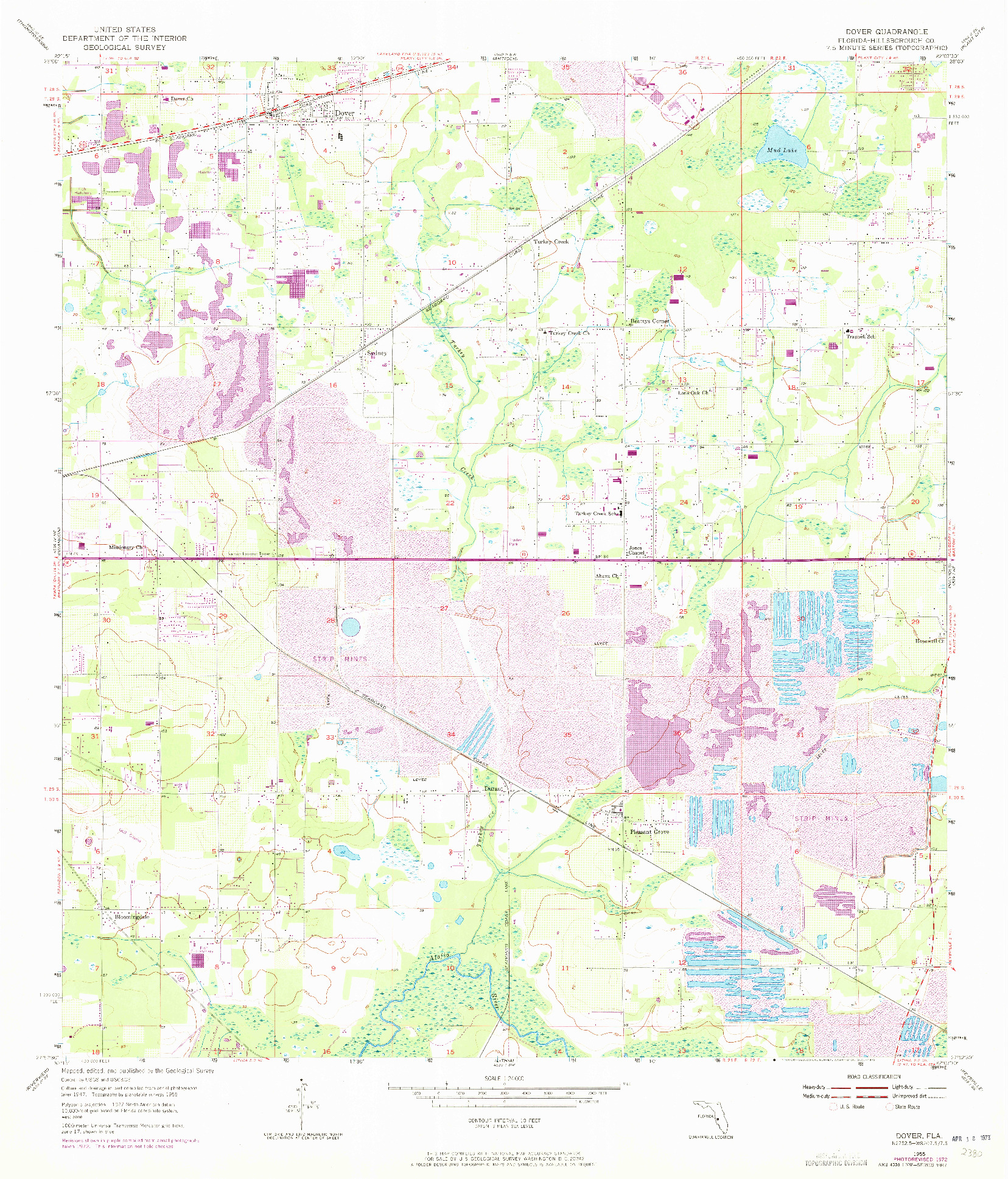 USGS 1:24000-SCALE QUADRANGLE FOR DOVER, FL 1955