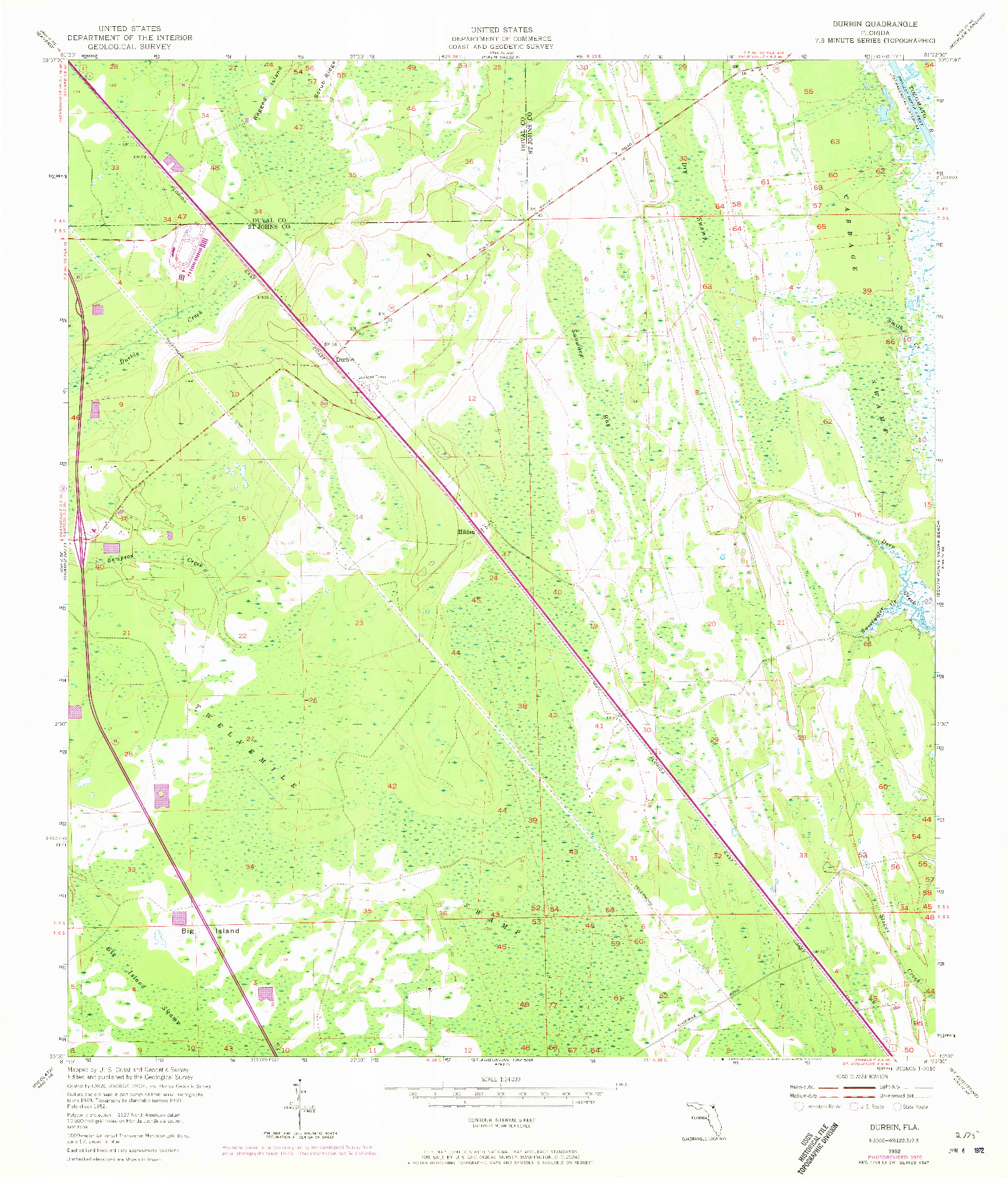 USGS 1:24000-SCALE QUADRANGLE FOR DURBIN, FL 1952