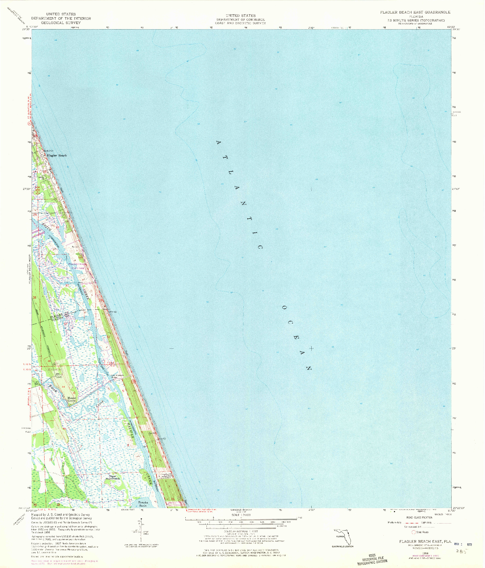 USGS 1:24000-SCALE QUADRANGLE FOR FLAGLER BEACH EAST, FL 1956