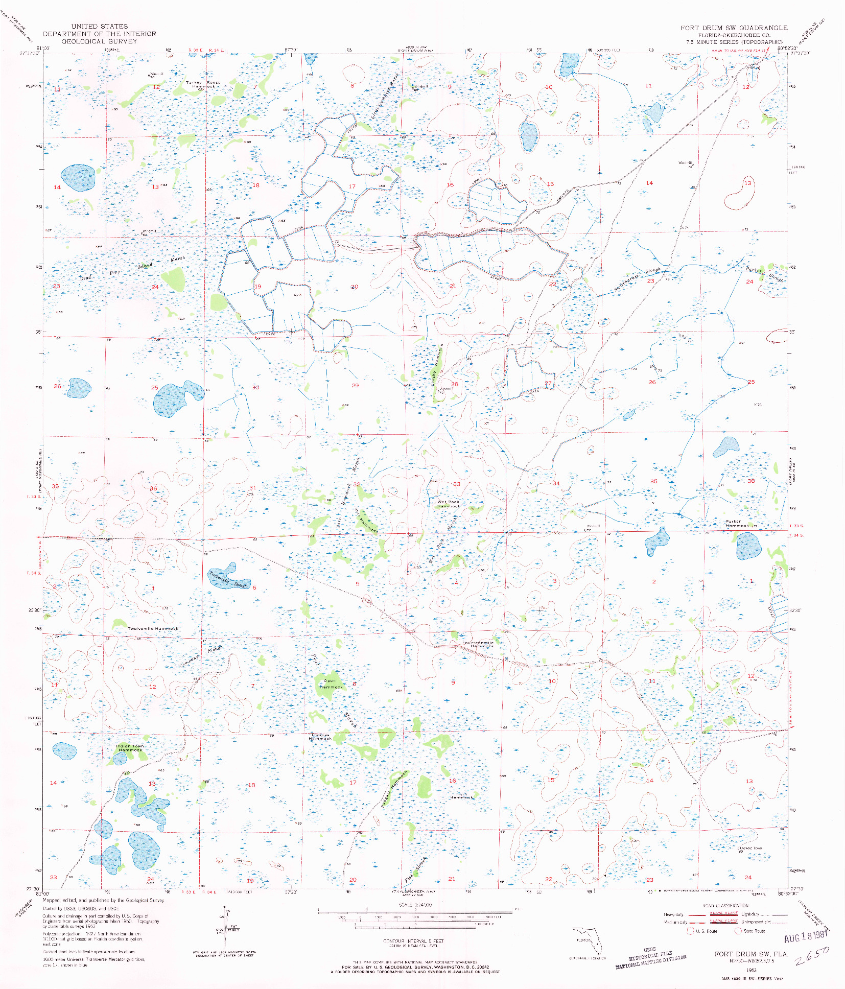 USGS 1:24000-SCALE QUADRANGLE FOR FORT DRUM SW, FL 1953