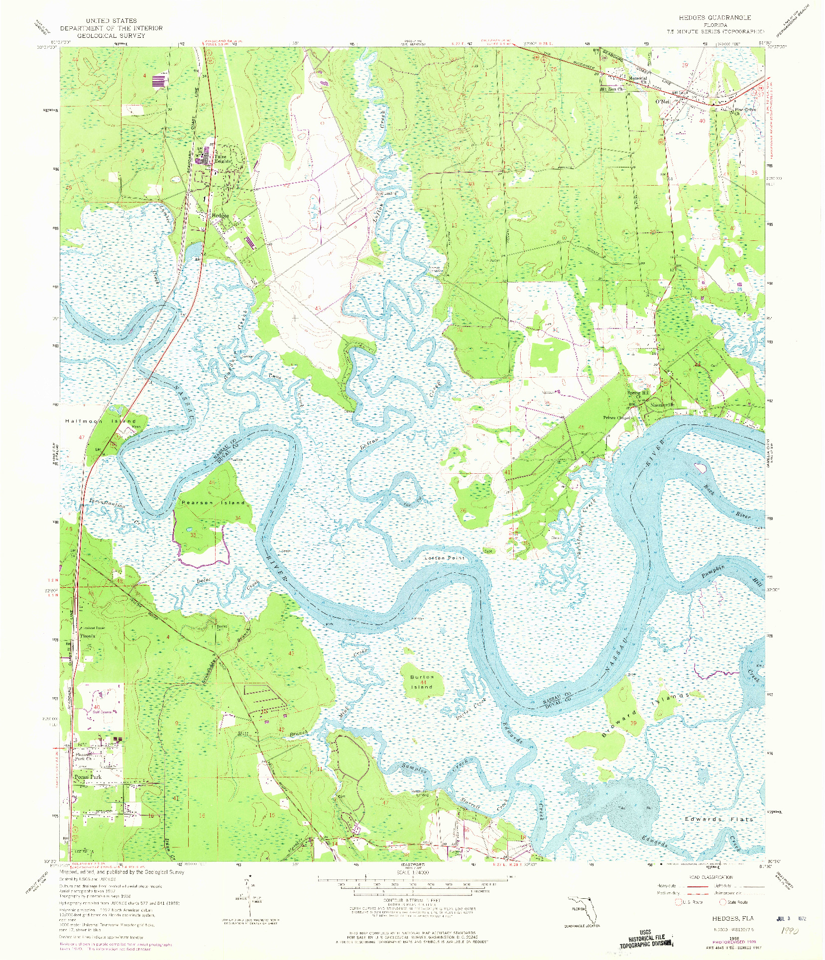 USGS 1:24000-SCALE QUADRANGLE FOR HEDGES, FL 1958