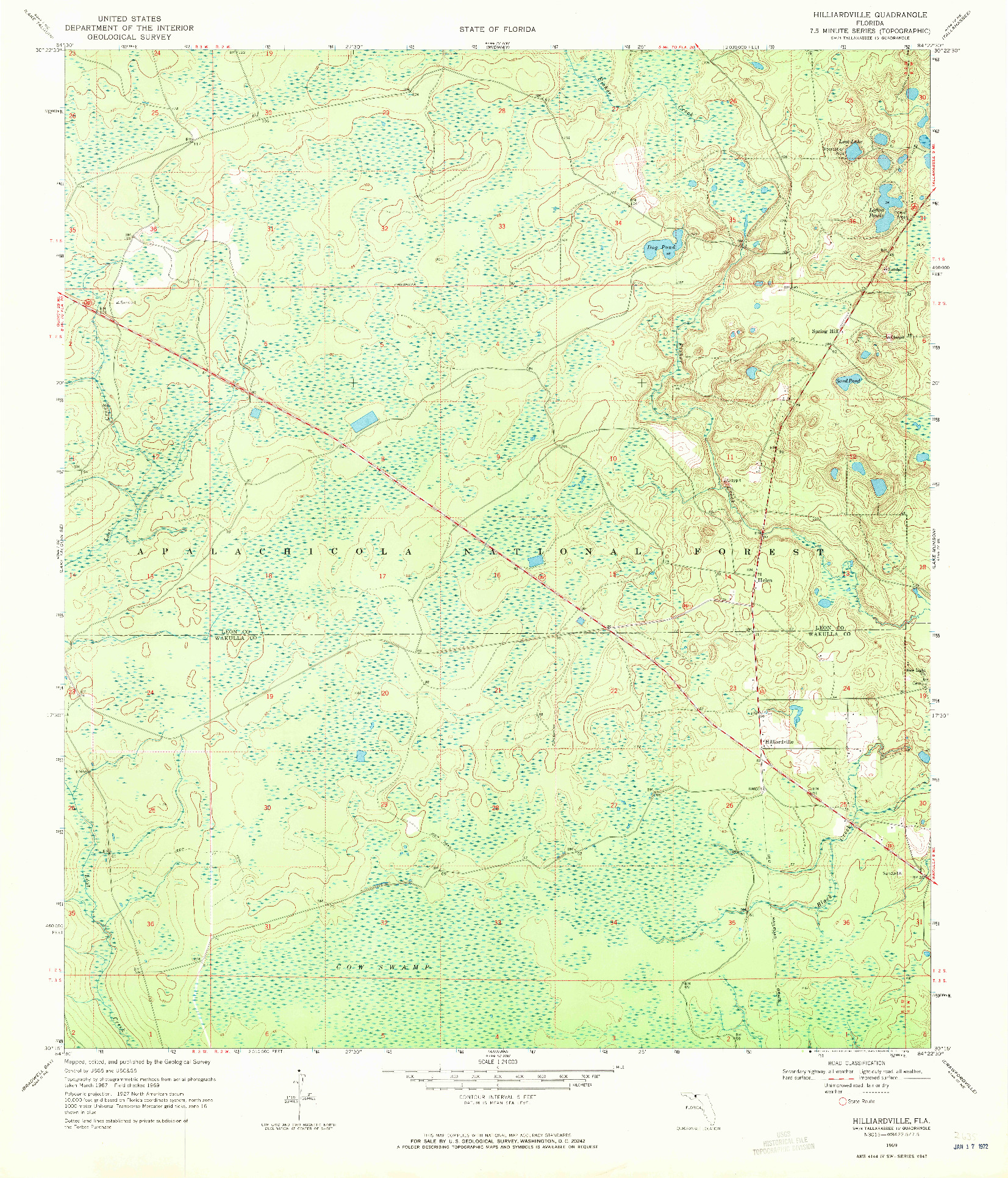 USGS 1:24000-SCALE QUADRANGLE FOR HILLIARDVILLE, FL 1969