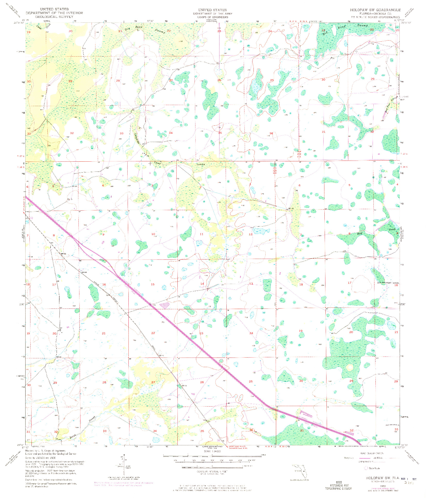 USGS 1:24000-SCALE QUADRANGLE FOR HOLOPAW SW, FL 1953