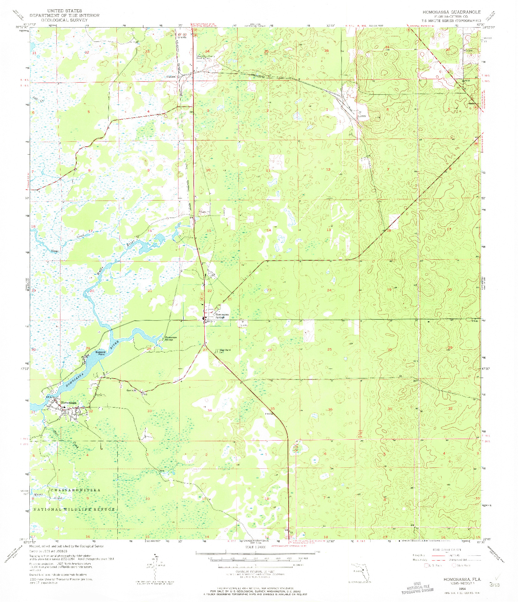 USGS 1:24000-SCALE QUADRANGLE FOR HOMOSASSA, FL 1954