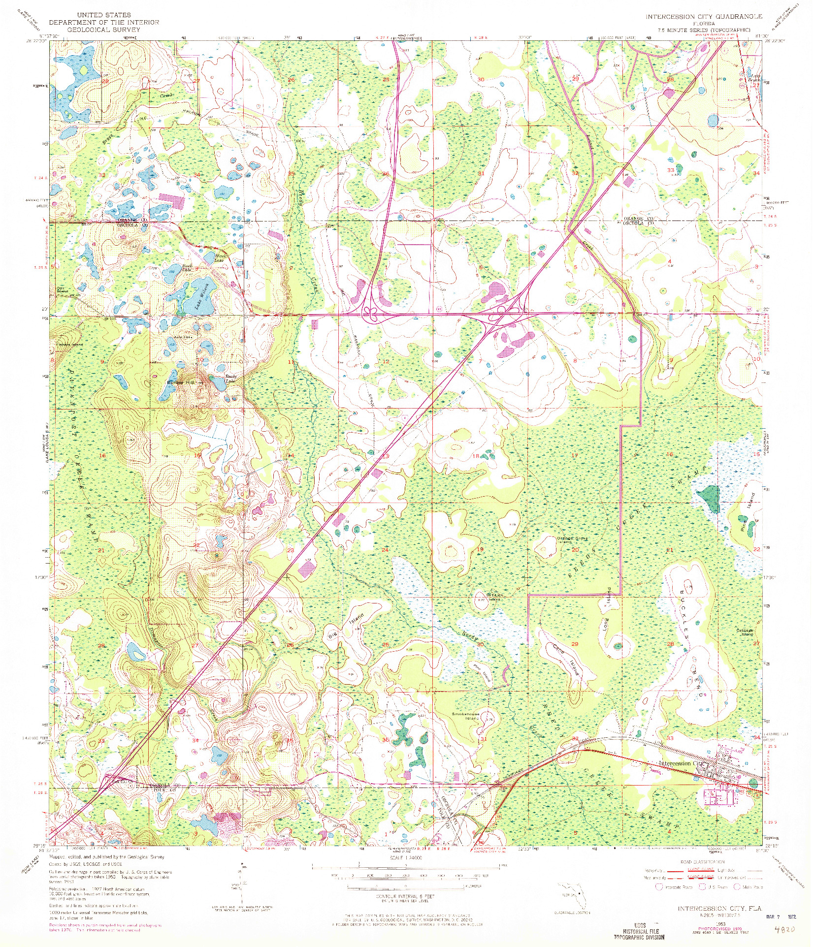 USGS 1:24000-SCALE QUADRANGLE FOR INTERCESSION CITY, FL 1953