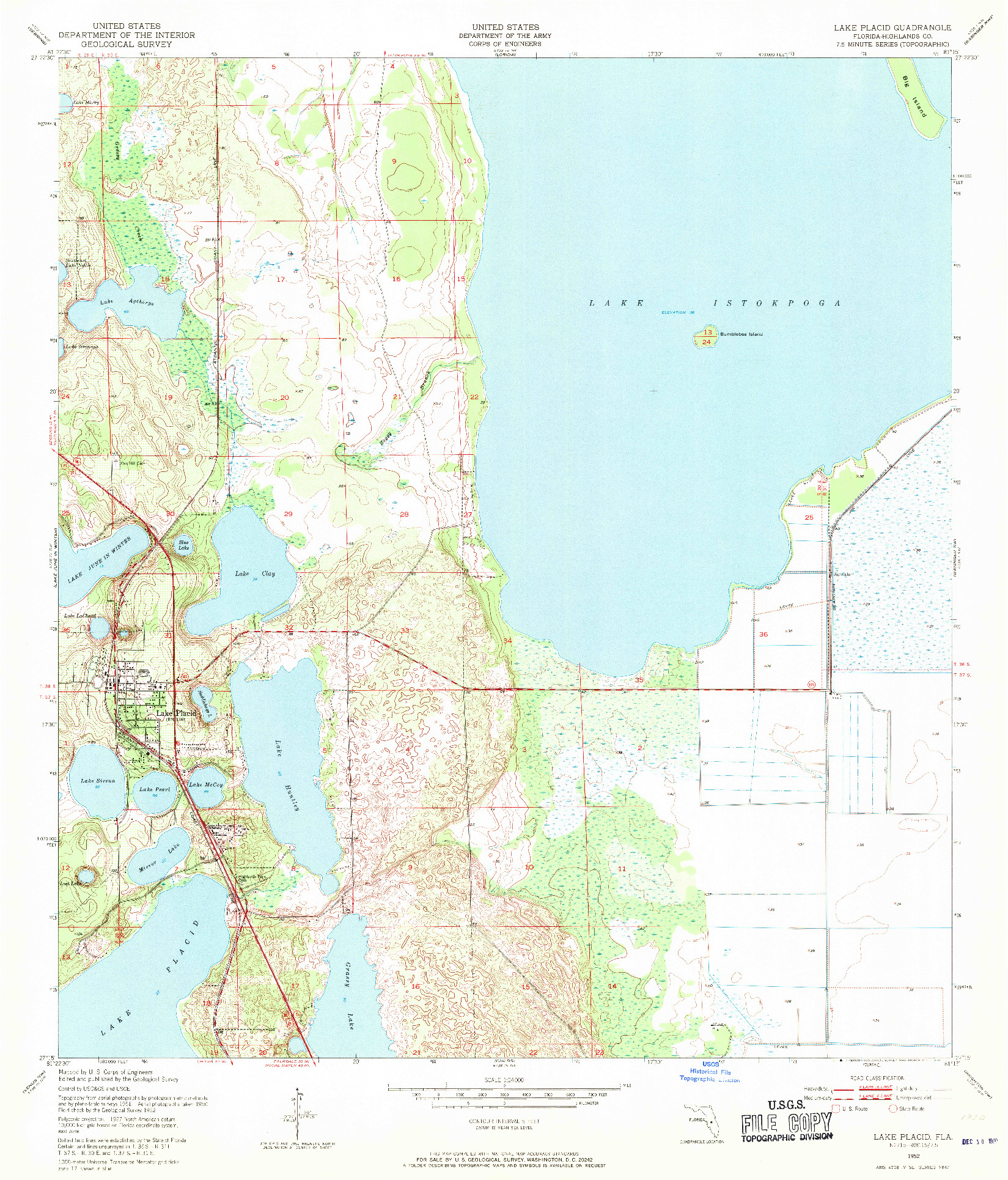 USGS 1:24000-SCALE QUADRANGLE FOR LAKE PLACID, FL 1952