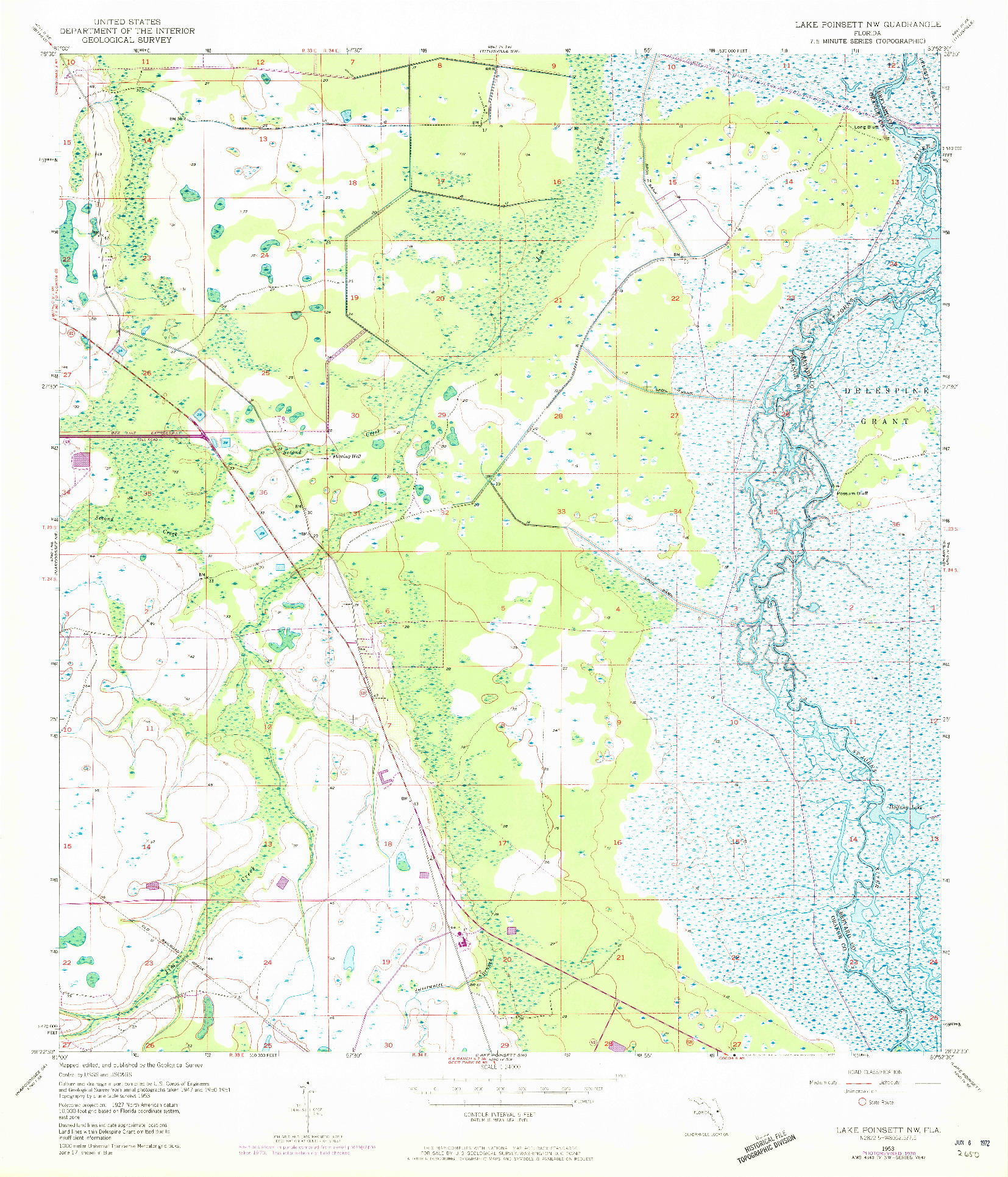USGS 1:24000-SCALE QUADRANGLE FOR LAKE POINSETT NW, FL 1953