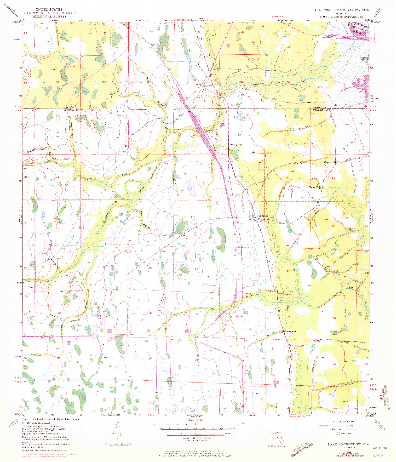 USGS 1:24000-SCALE QUADRANGLE FOR LAKE POINSETT SW, FL 1953