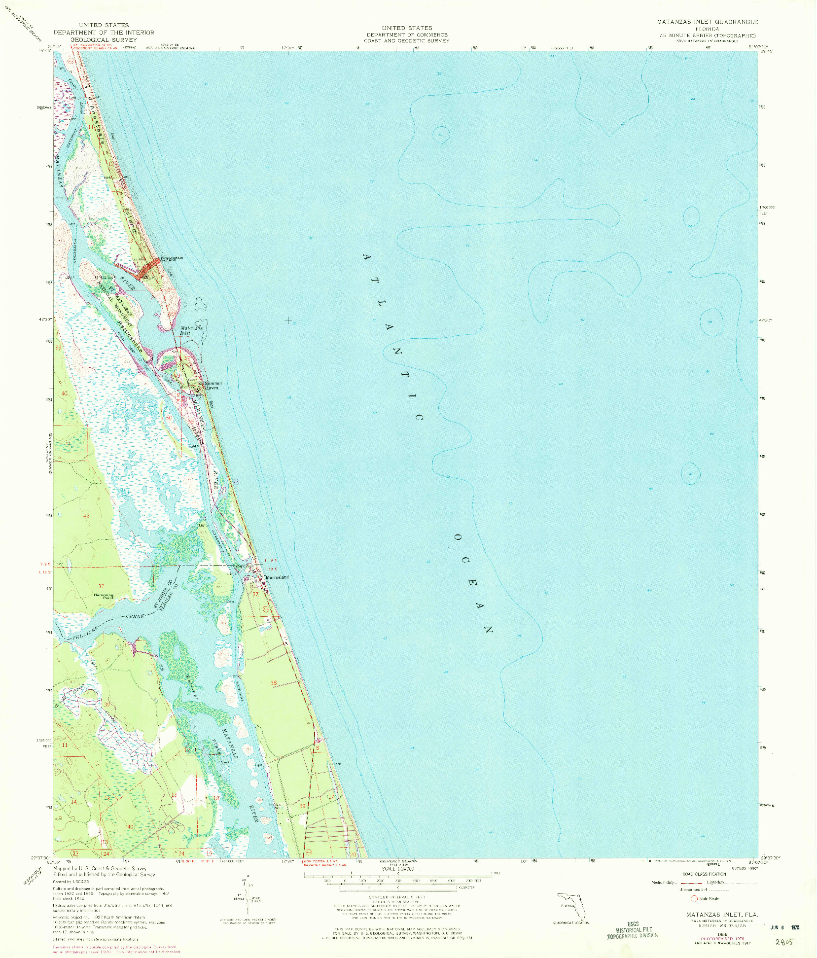 USGS 1:24000-SCALE QUADRANGLE FOR MATANZAS INLET, FL 1956
