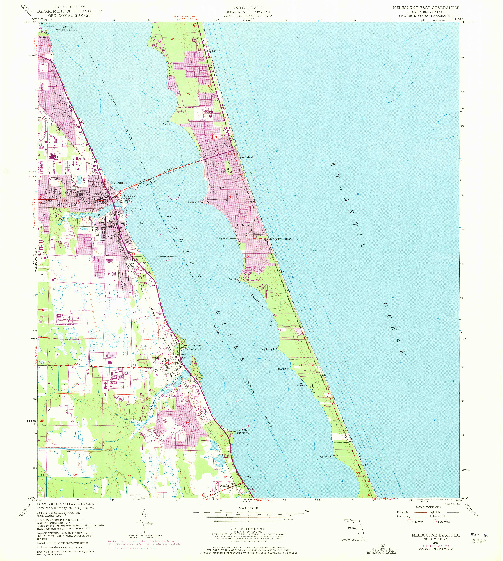USGS 1:24000-SCALE QUADRANGLE FOR MELBOURNE EAST, FL 1949