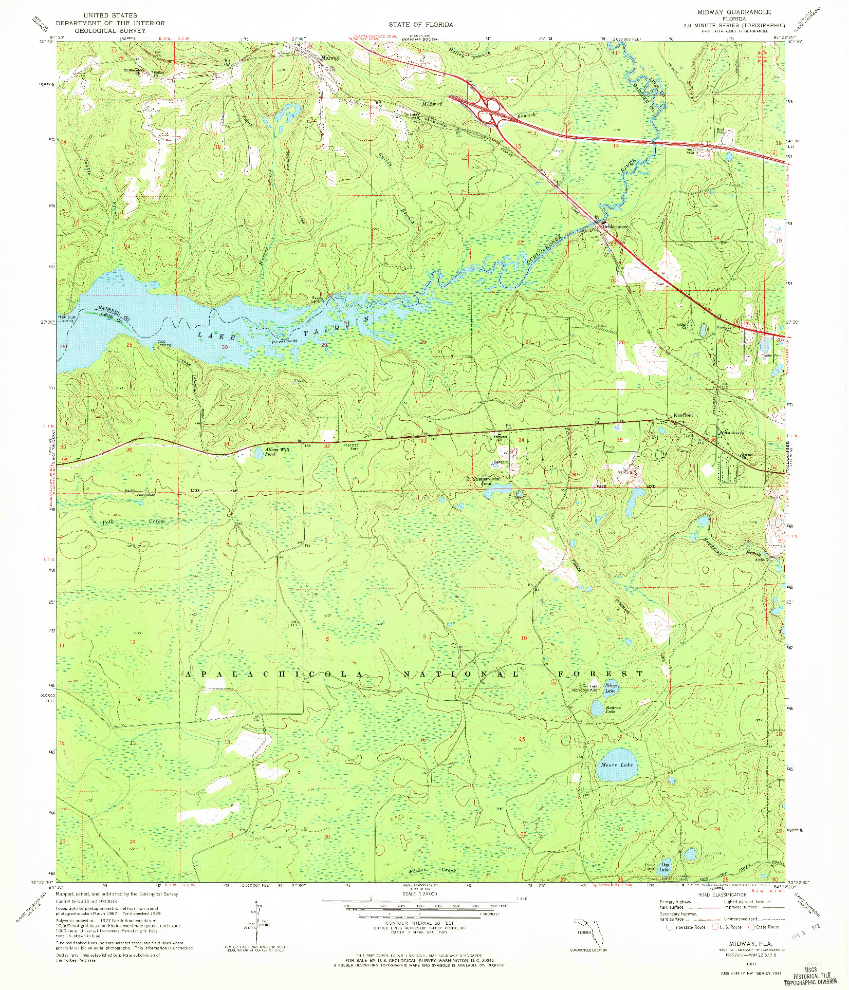 USGS 1:24000-SCALE QUADRANGLE FOR MIDWAY, FL 1969