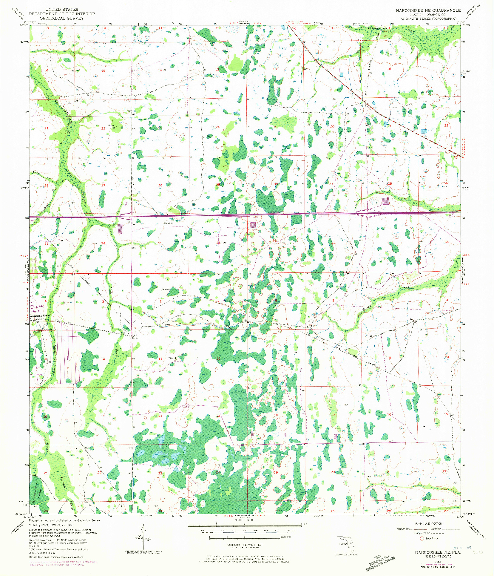 USGS 1:24000-SCALE QUADRANGLE FOR NARCOOSSEE NE, FL 1953