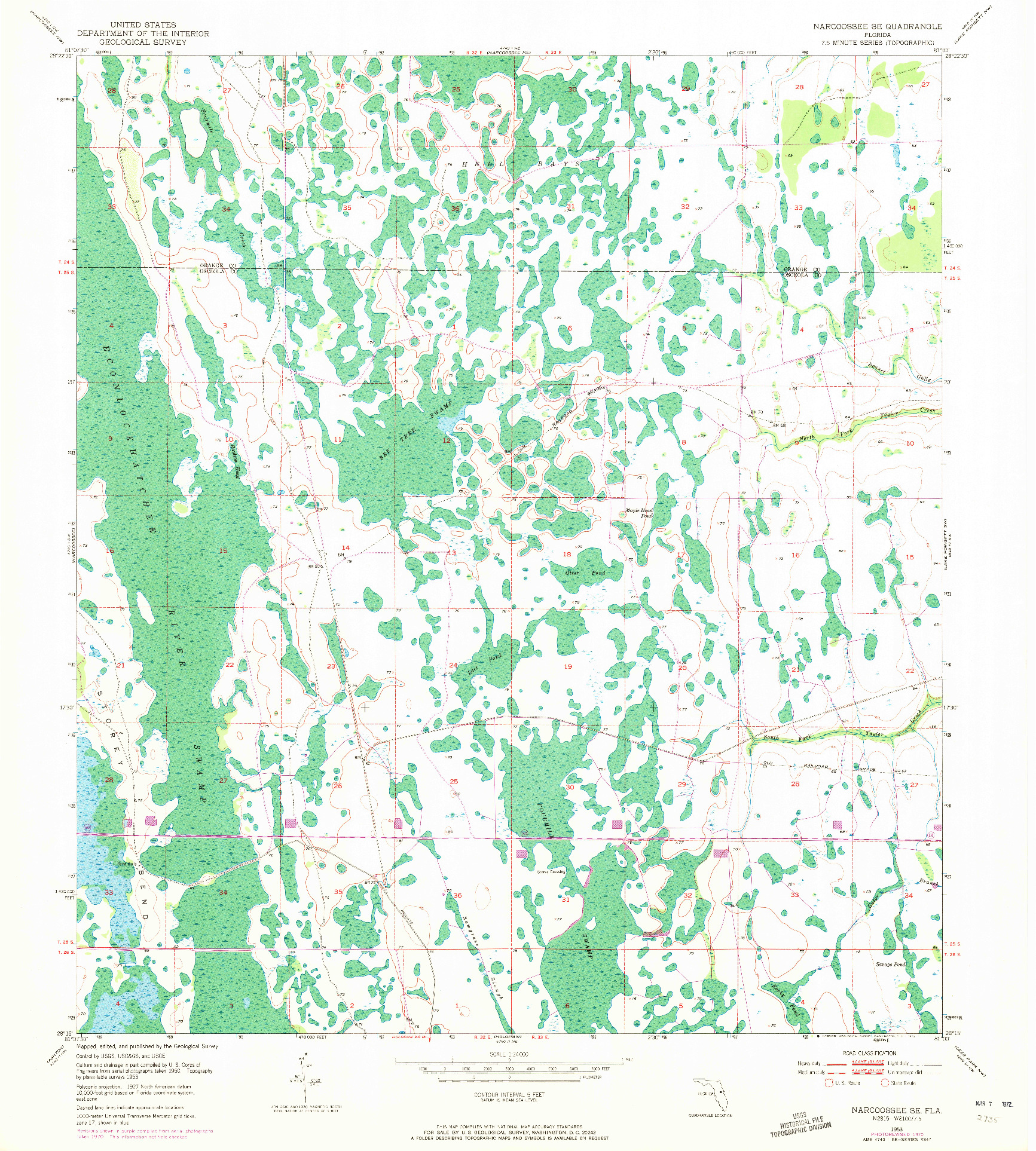 USGS 1:24000-SCALE QUADRANGLE FOR NARCOOSSEE SE, FL 1953