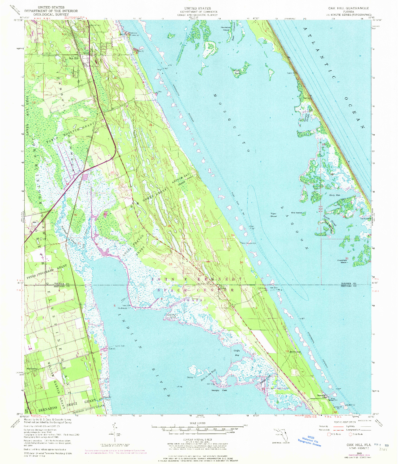 USGS 1:24000-SCALE QUADRANGLE FOR OAK HILL, FL 1949