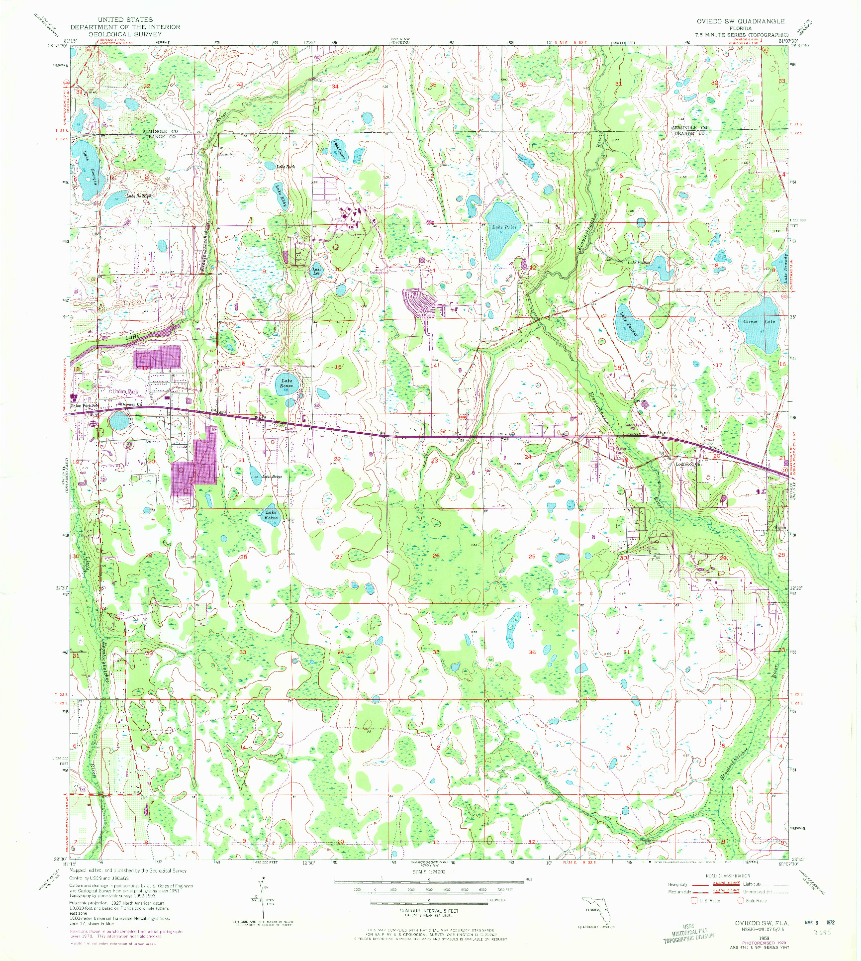 USGS 1:24000-SCALE QUADRANGLE FOR OVIEDO SW, FL 1953