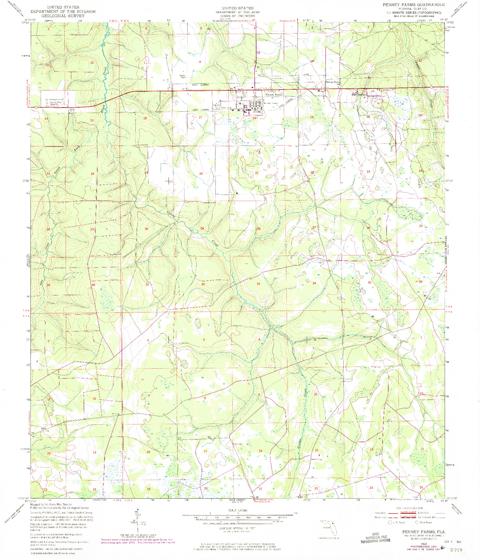 USGS 1:24000-SCALE QUADRANGLE FOR PENNEY FARMS, FL 1949