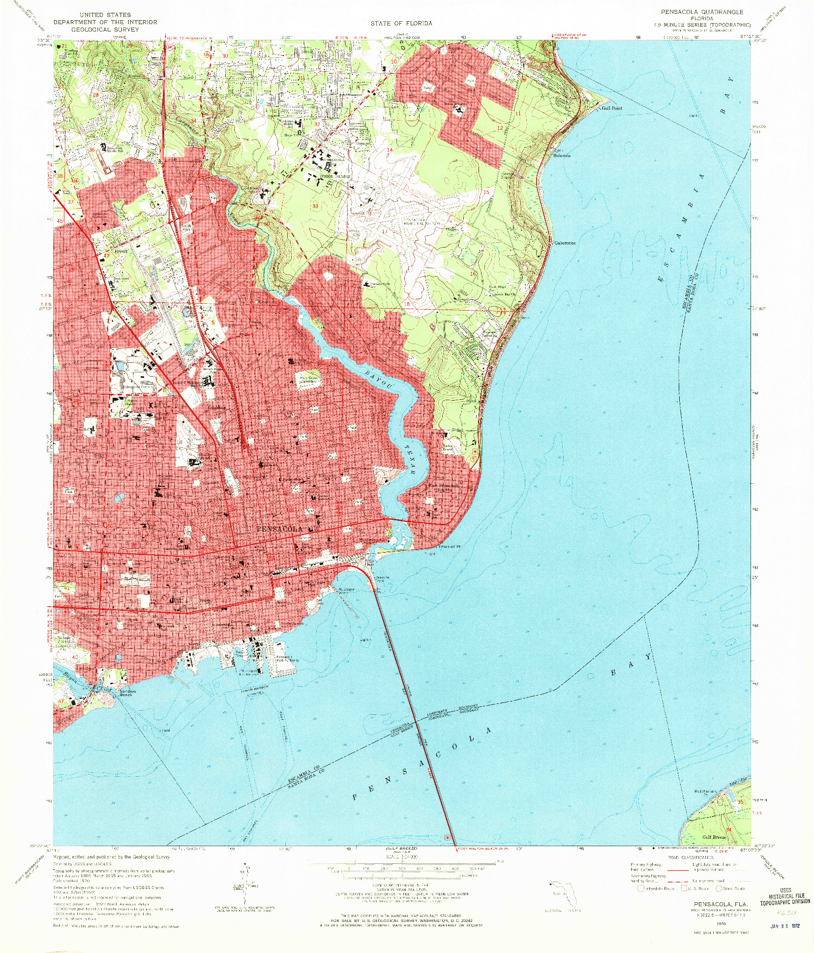 USGS 1:24000-SCALE QUADRANGLE FOR PENSACOLA, FL 1970