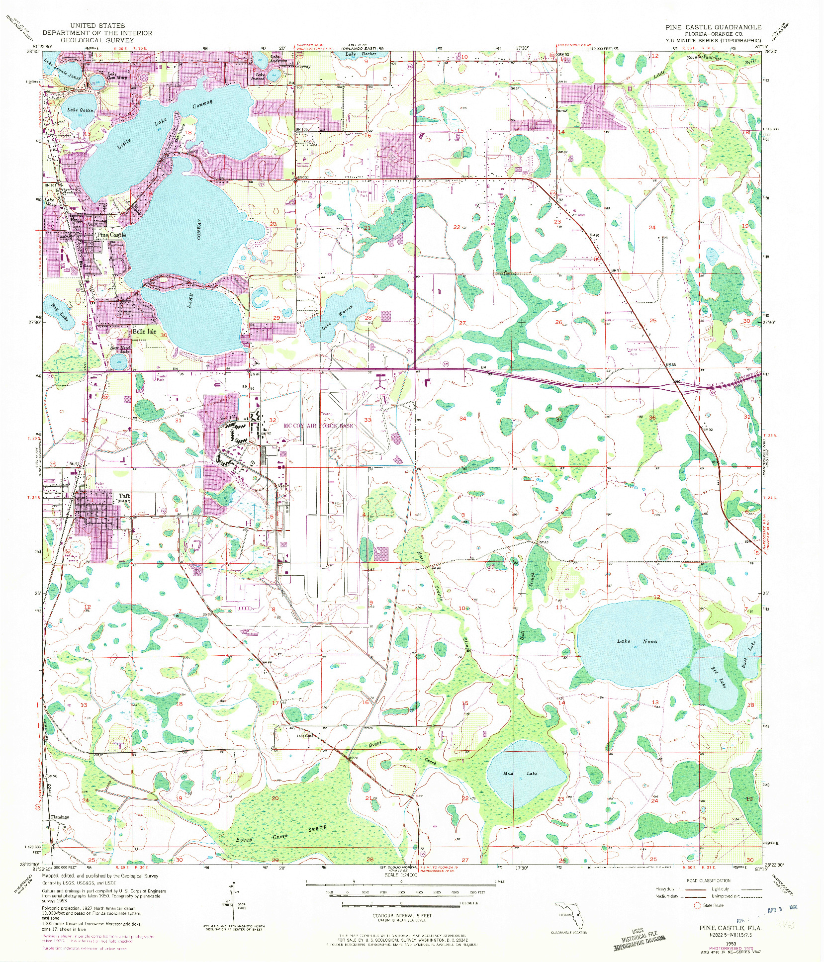 USGS 1:24000-SCALE QUADRANGLE FOR PINE CASTLE, FL 1953