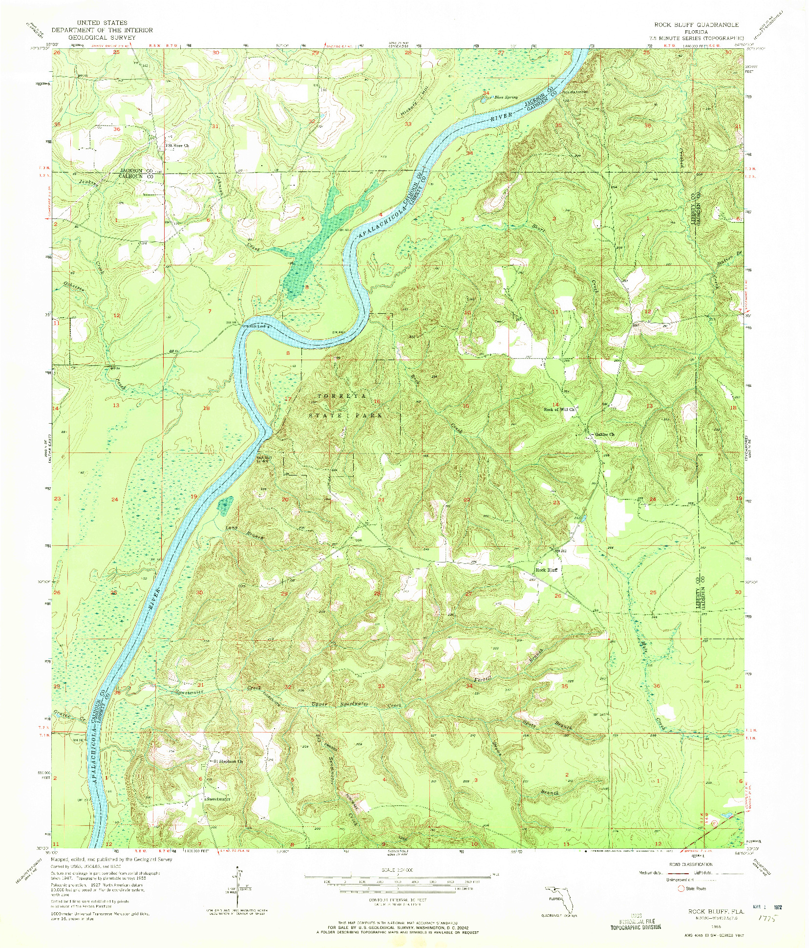 USGS 1:24000-SCALE QUADRANGLE FOR ROCK BLUFF, FL 1955