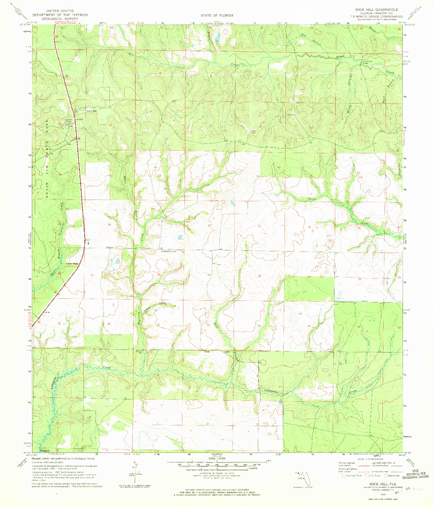 USGS 1:24000-SCALE QUADRANGLE FOR ROCK HILL, FL 1970