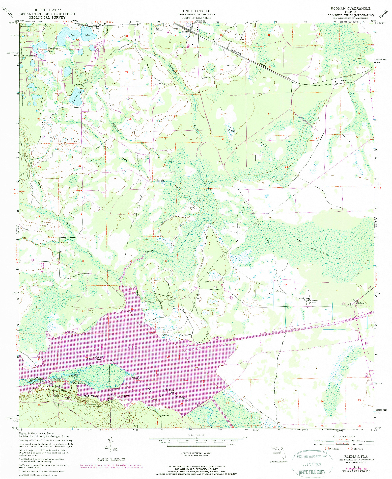 USGS 1:24000-SCALE QUADRANGLE FOR RODMAN, FL 1949