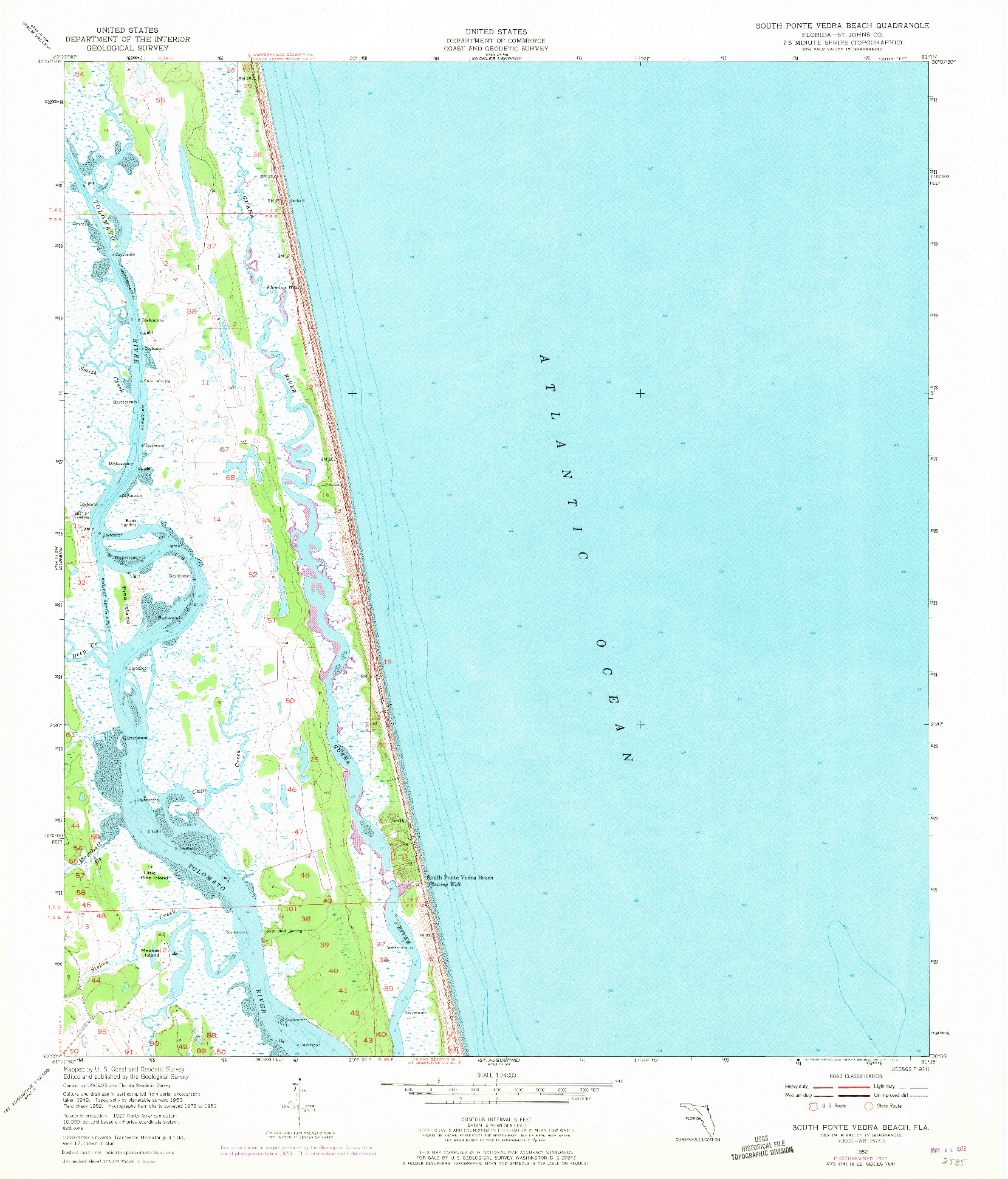 USGS 1:24000-SCALE QUADRANGLE FOR SOUTH PONTE VEDRA BEACH, FL 1952