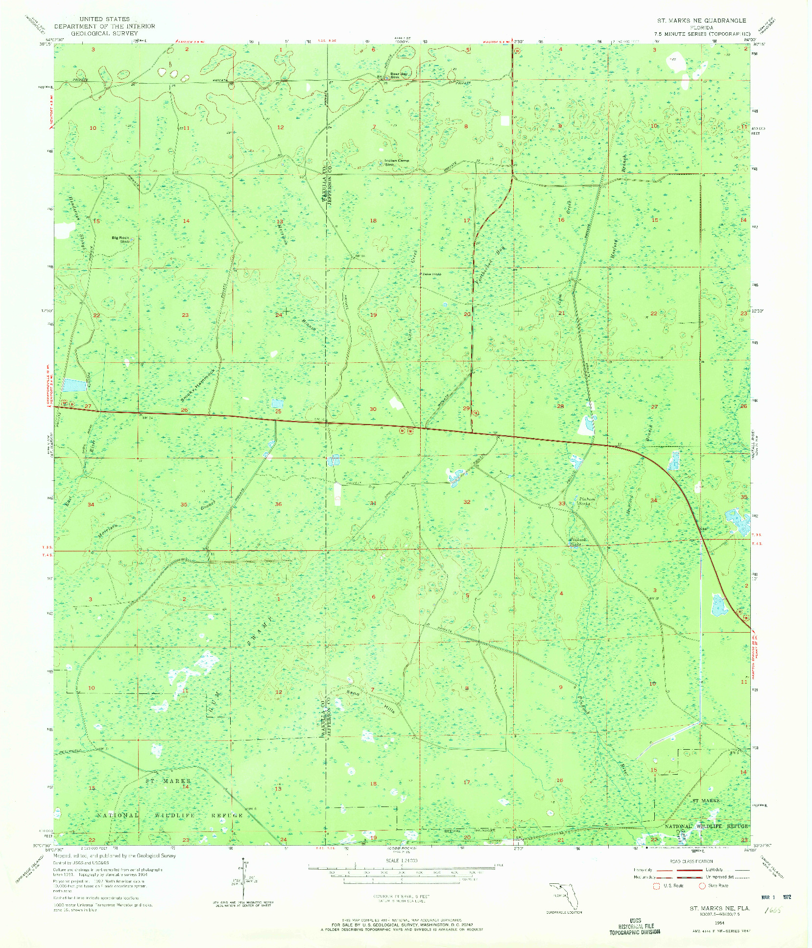 USGS 1:24000-SCALE QUADRANGLE FOR ST MARKS NE, FL 1954