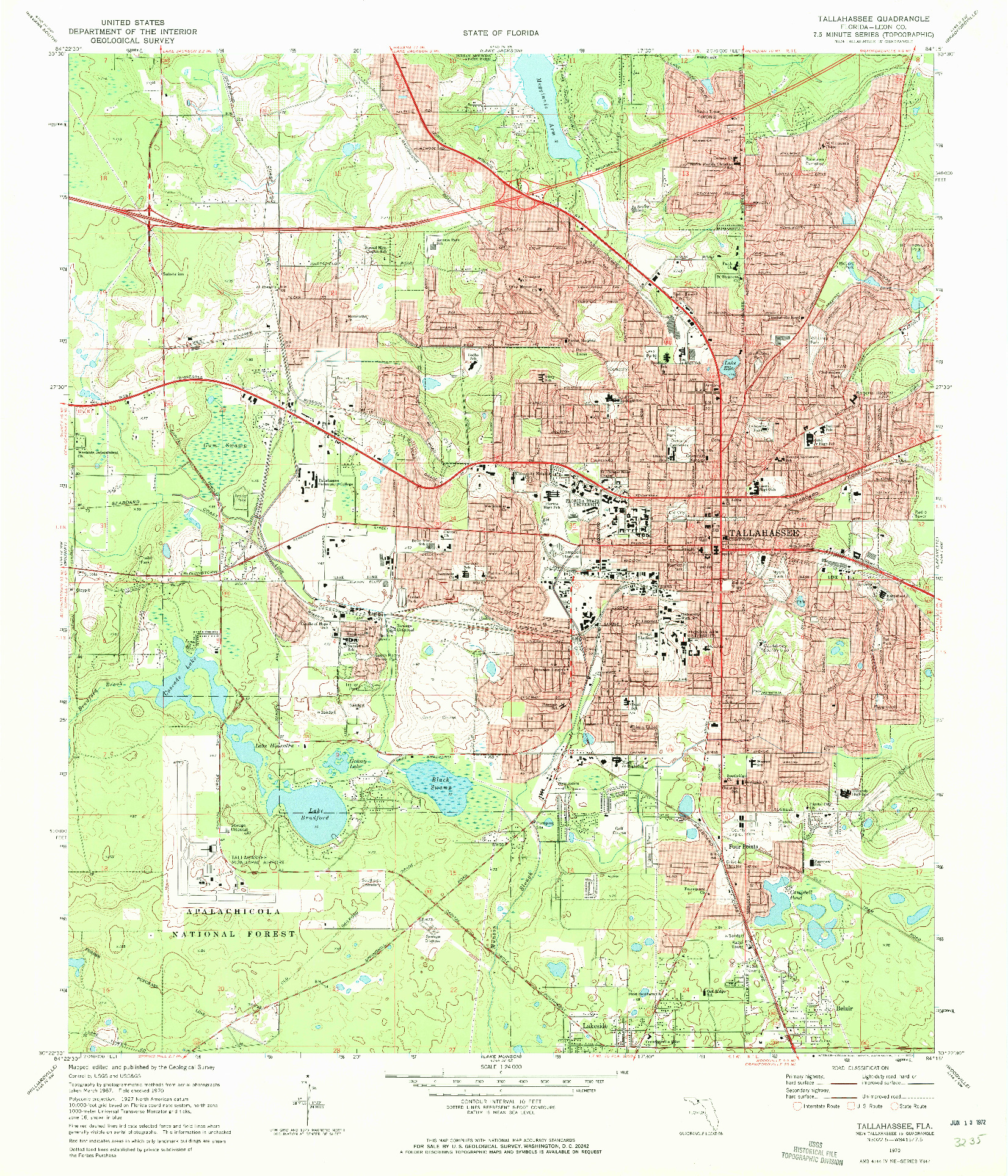 USGS 1:24000-SCALE QUADRANGLE FOR TALLAHASSEE, FL 1970