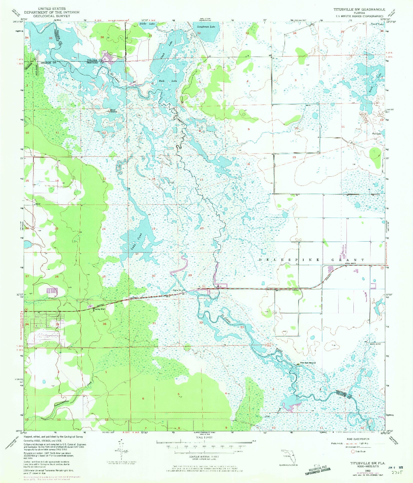 USGS 1:24000-SCALE QUADRANGLE FOR TITUSVILLE SW, FL 1953