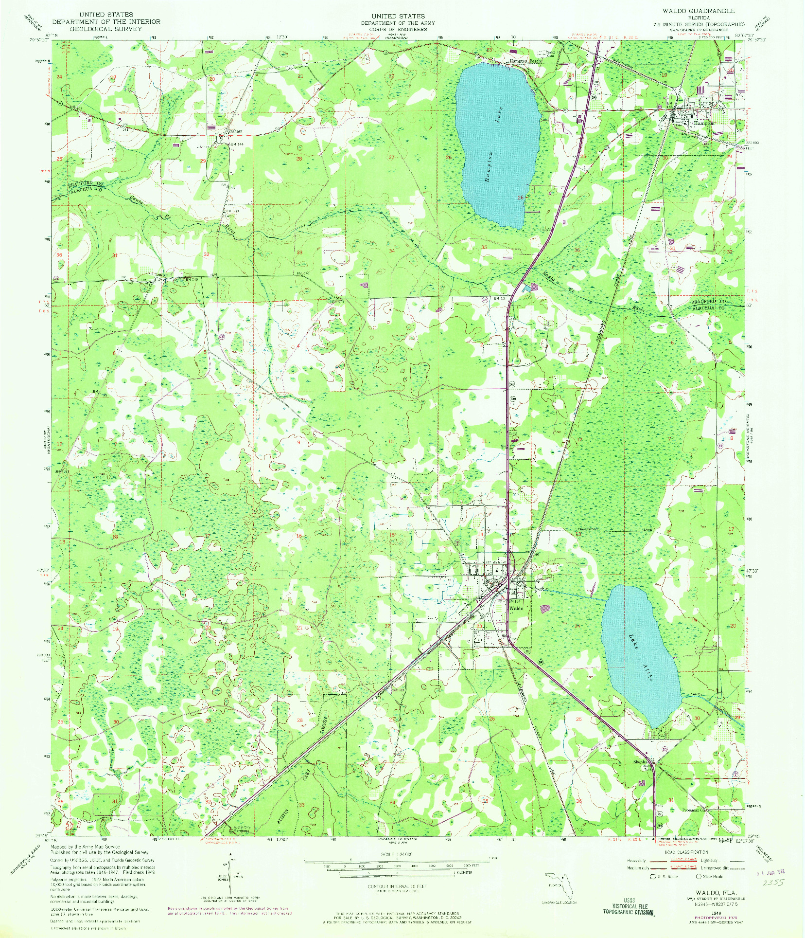 USGS 1:24000-SCALE QUADRANGLE FOR WALDO, FL 1949