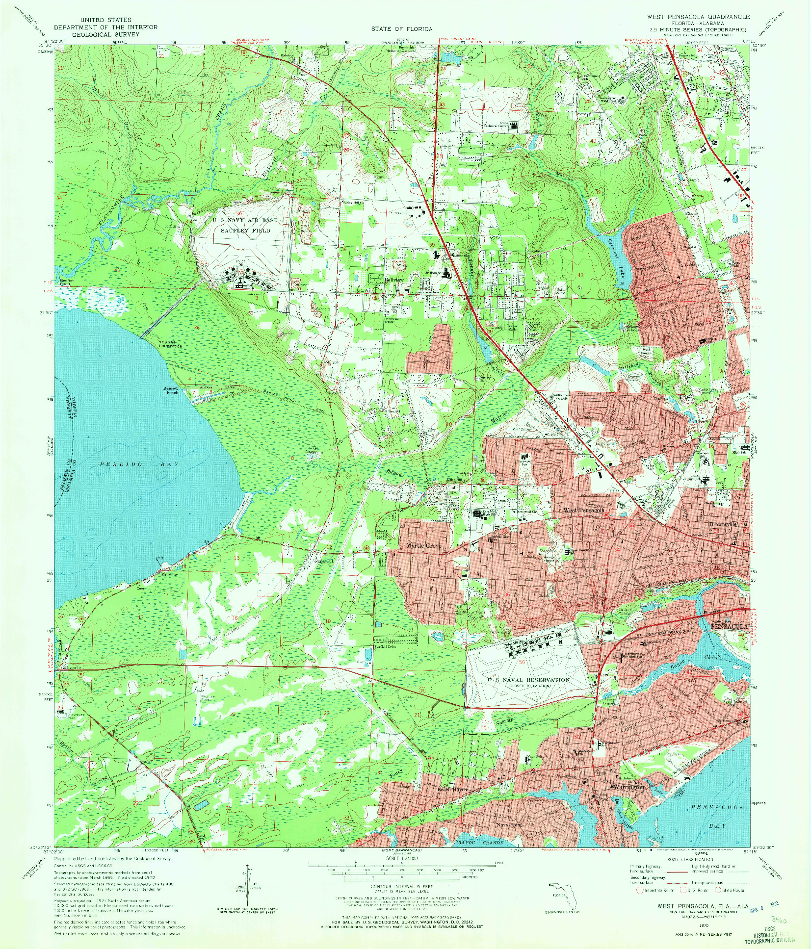 USGS 1:24000-SCALE QUADRANGLE FOR WEST PENSACOLA, FL 1970