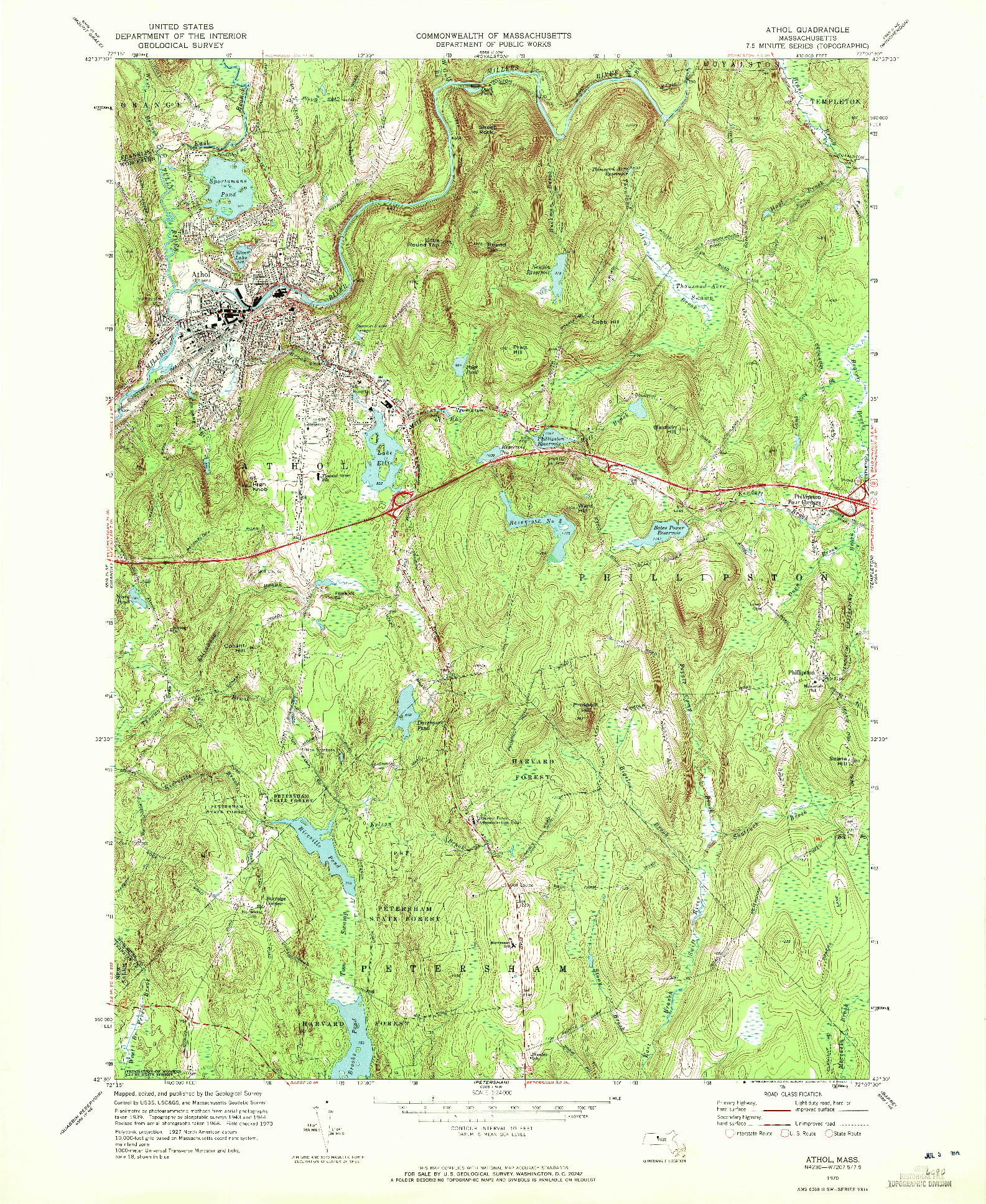 USGS 1:24000-SCALE QUADRANGLE FOR ATHOL, MA 1970