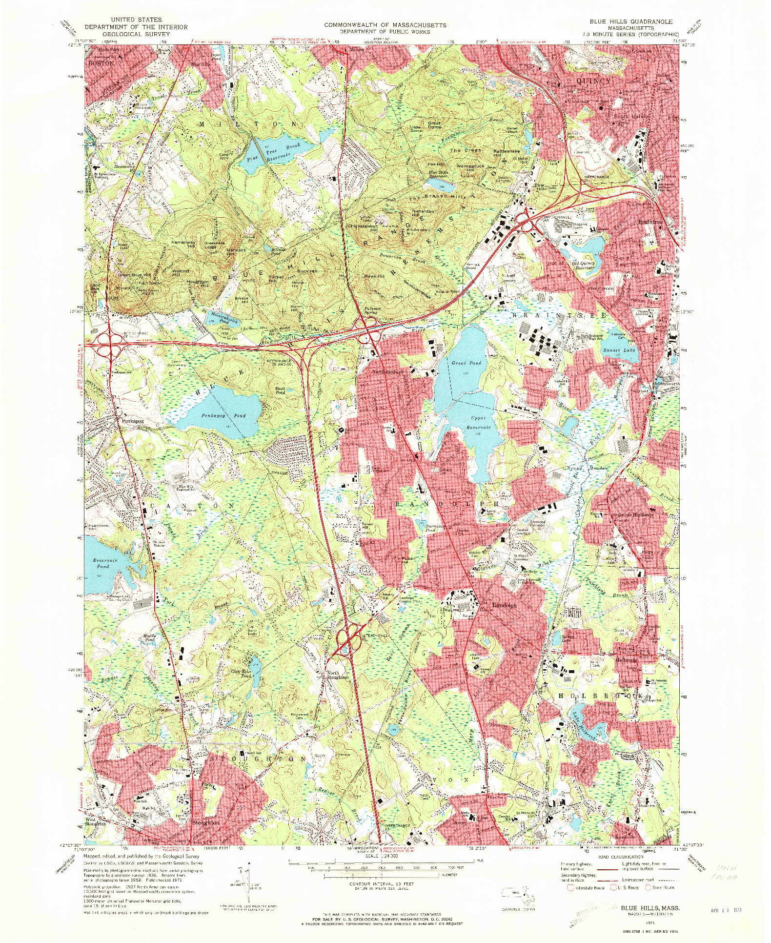 USGS 1:24000-SCALE QUADRANGLE FOR BLUE HILLS, MA 1971