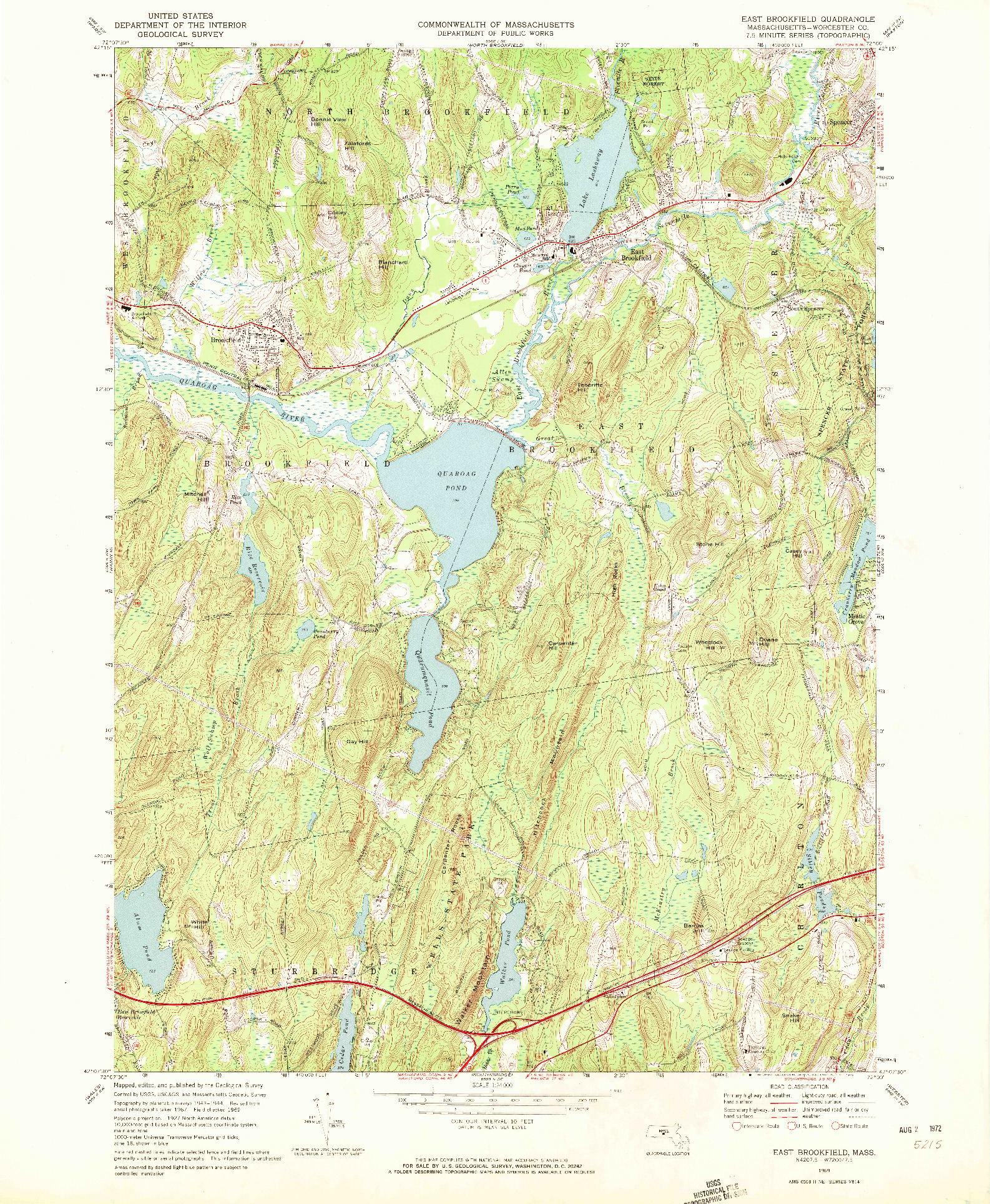 USGS 1:24000-SCALE QUADRANGLE FOR EAST BROOKFIELD, MA 1969