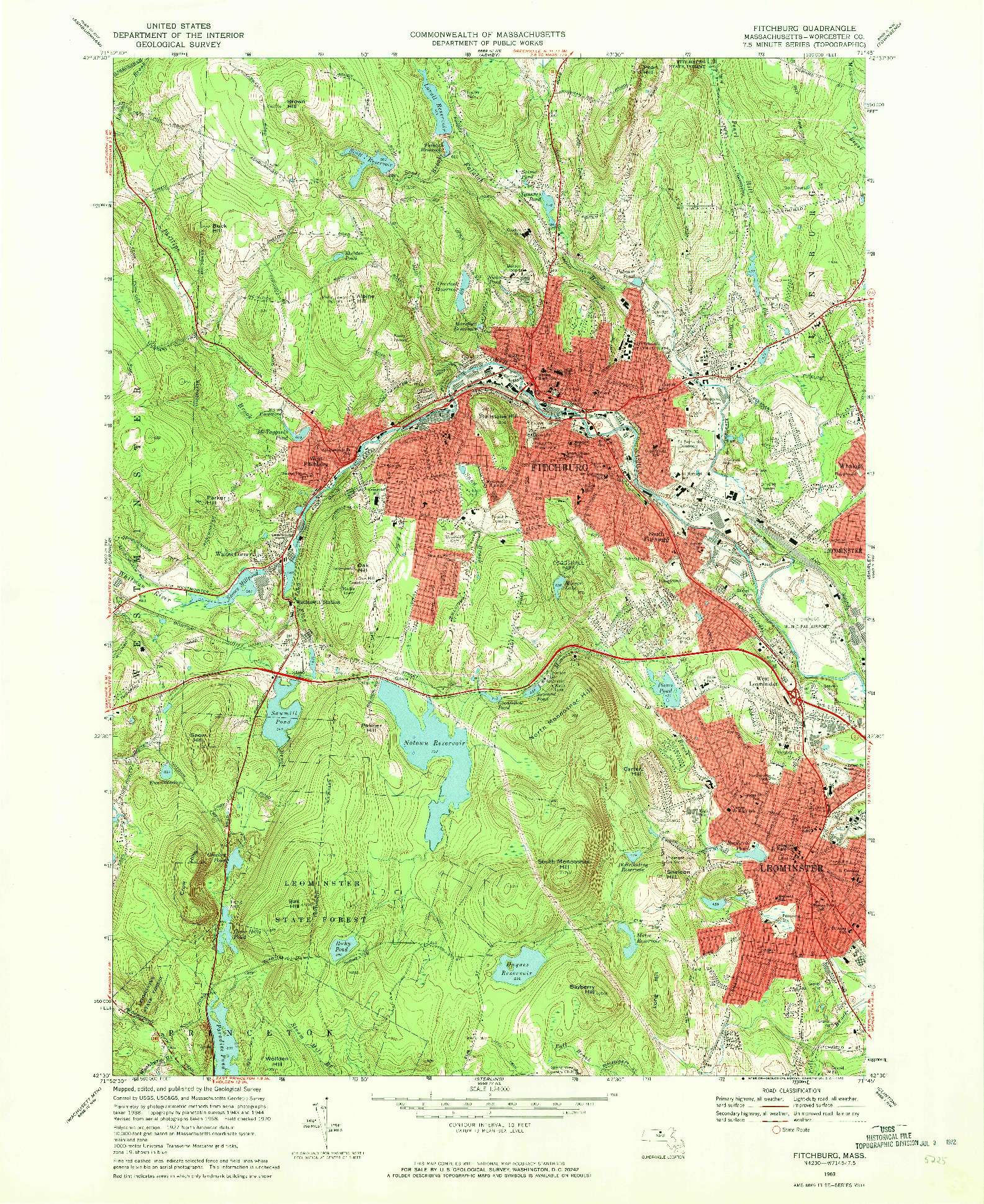 USGS 1:24000-SCALE QUADRANGLE FOR FITCHBURG, MA 1969