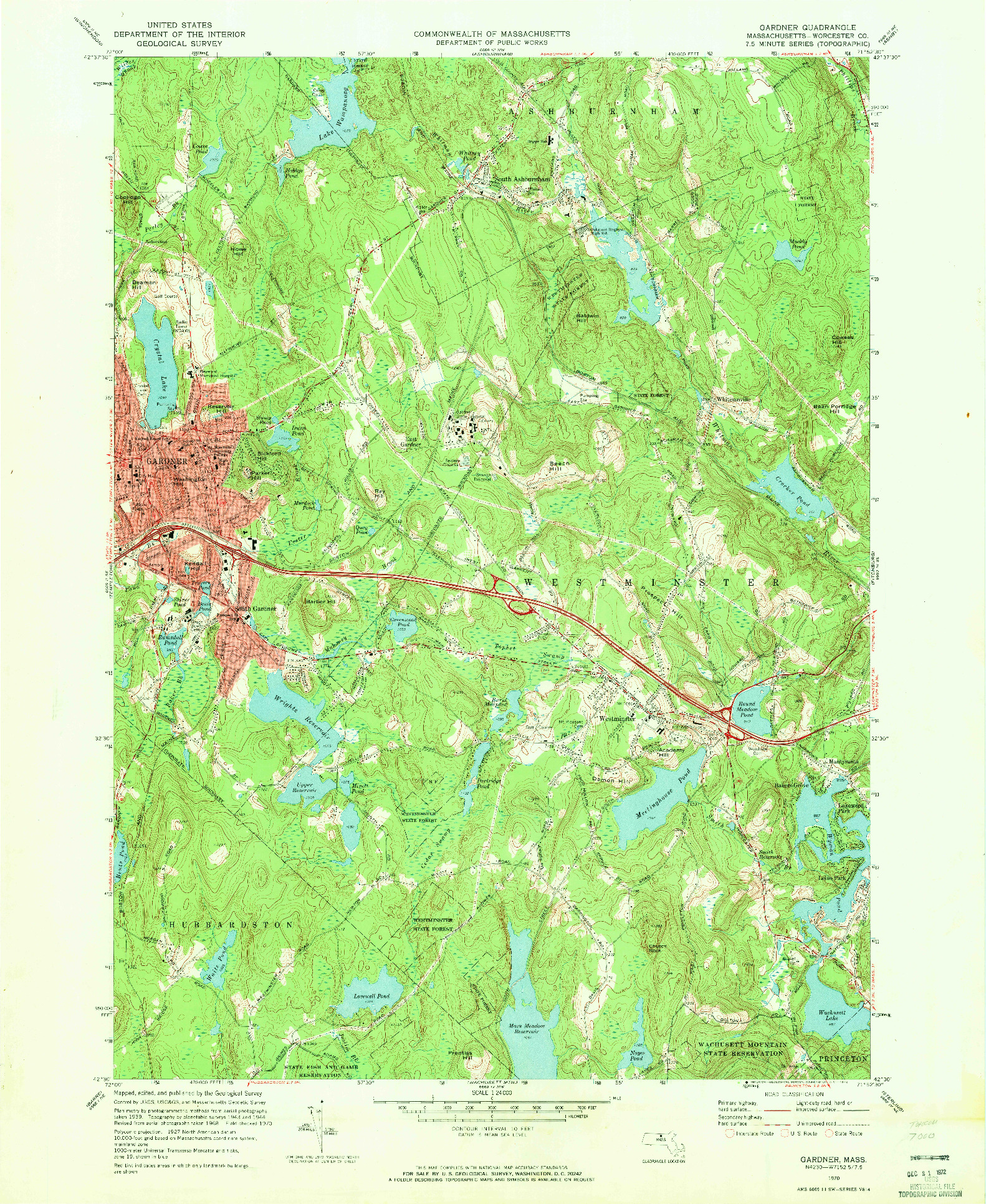 USGS 1:24000-SCALE QUADRANGLE FOR GARDNER, MA 1970