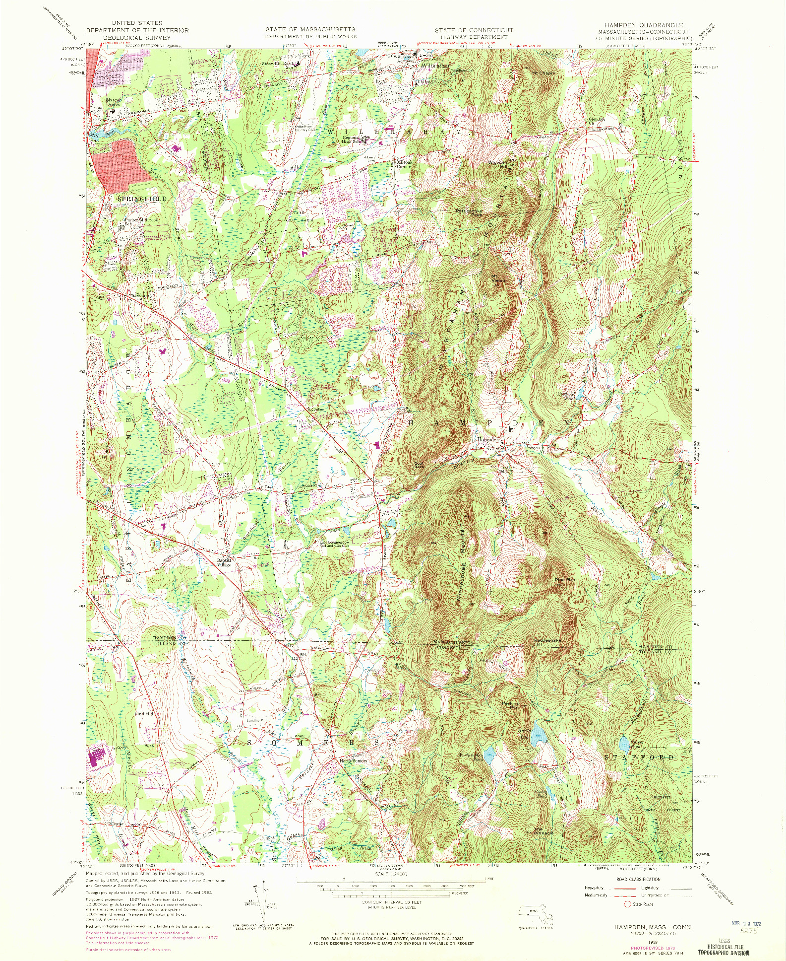 USGS 1:24000-SCALE QUADRANGLE FOR HAMPDEN, MA 1958
