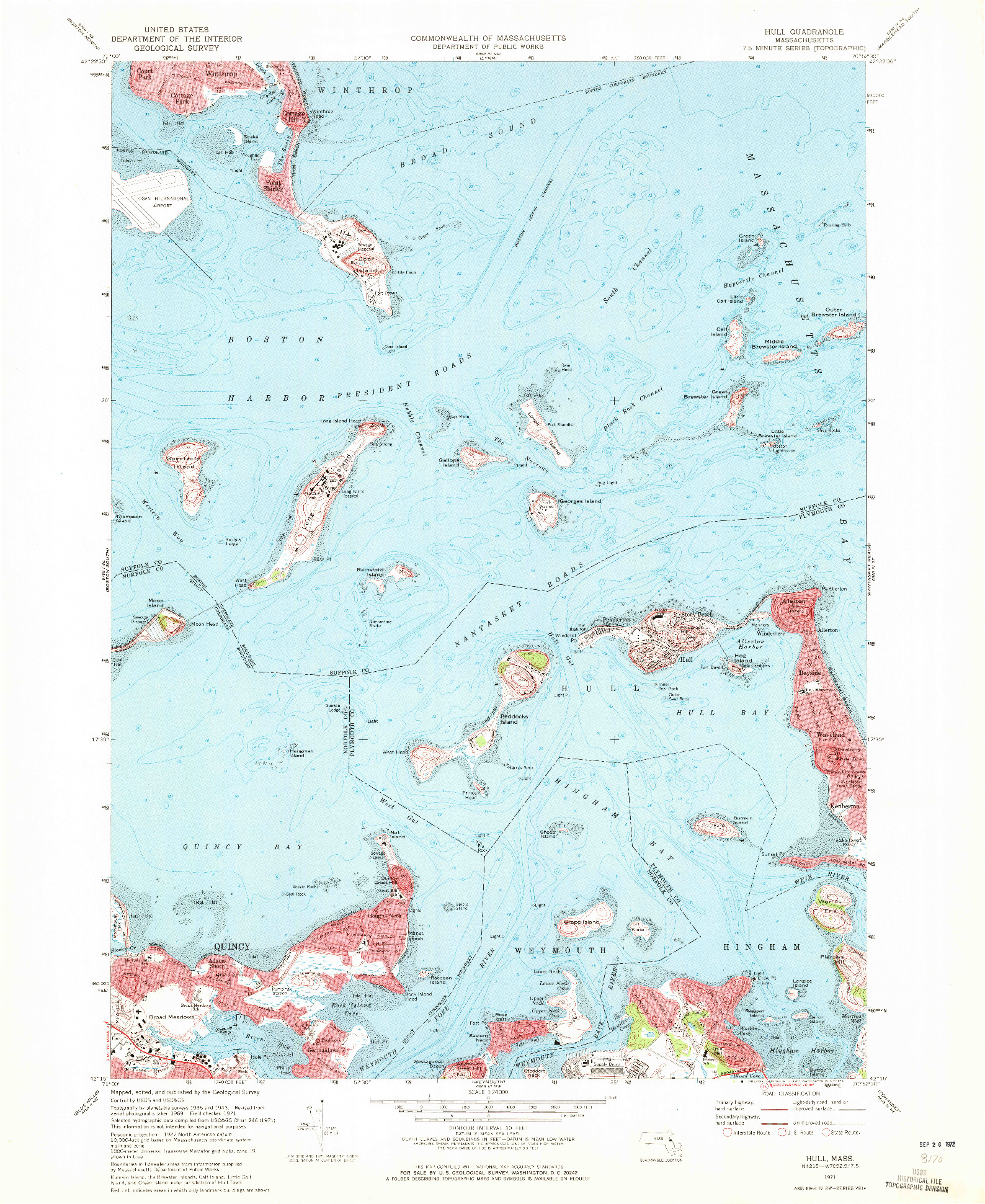 USGS 1:24000-SCALE QUADRANGLE FOR HULL, MA 1971