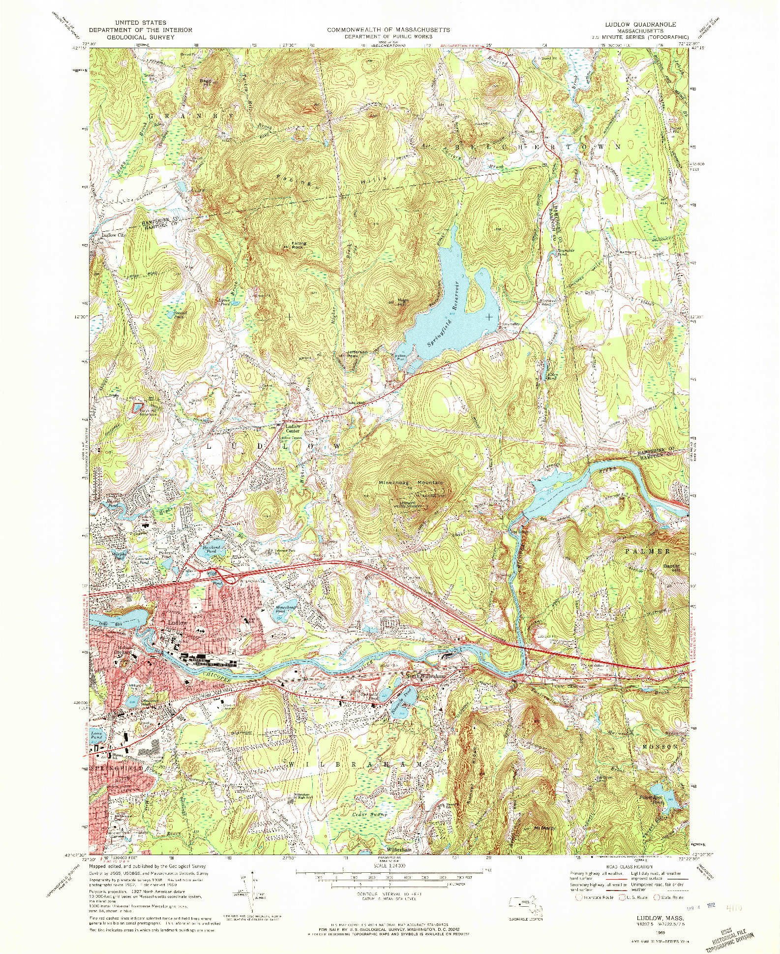 USGS 1:24000-SCALE QUADRANGLE FOR LUDLOW, MA 1969