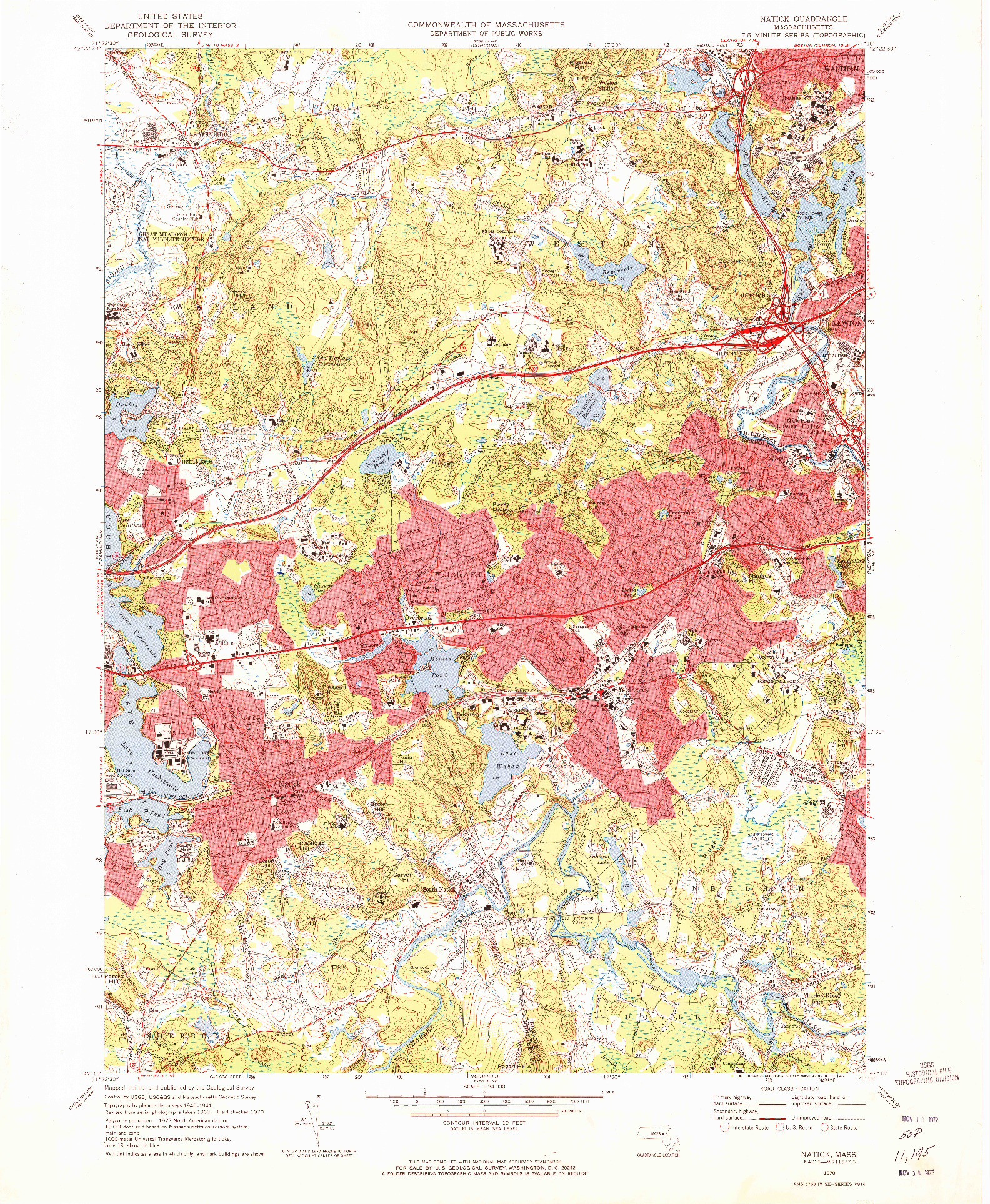 USGS 1:24000-SCALE QUADRANGLE FOR NATICK, MA 1970