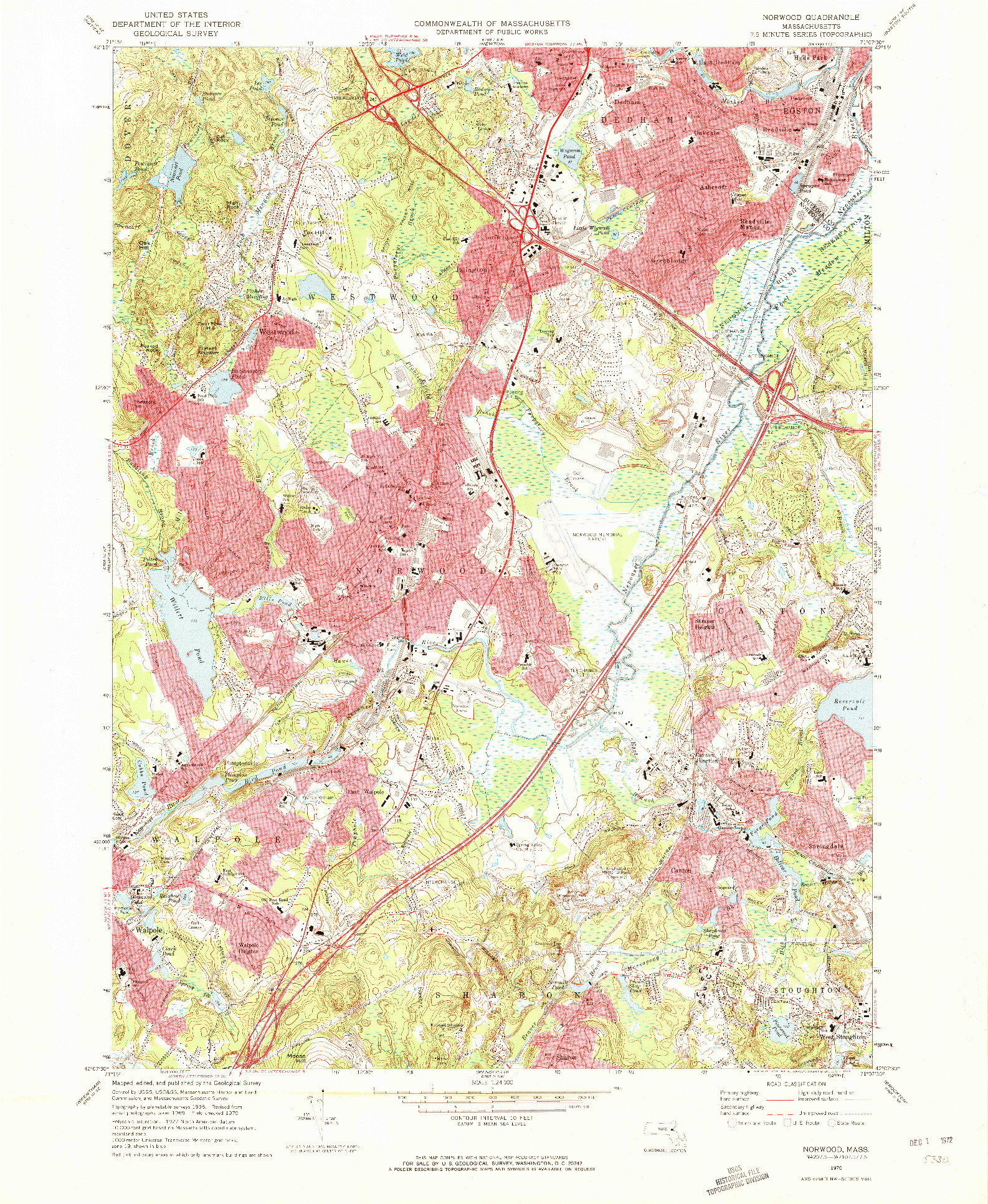USGS 1:24000-SCALE QUADRANGLE FOR NORWOOD, MA 1970