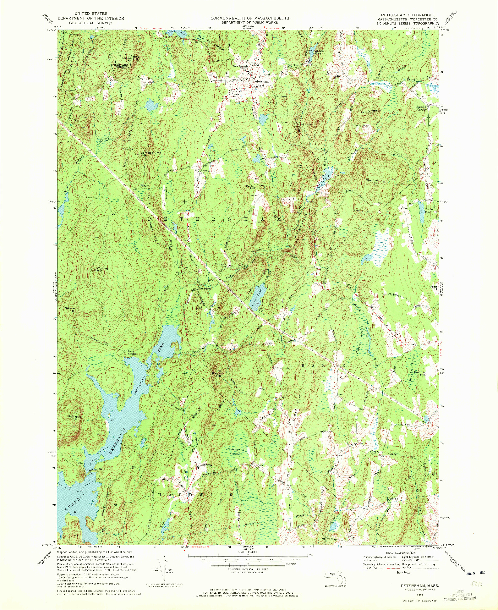 USGS 1:24000-SCALE QUADRANGLE FOR PETERSHAM, MA 1969