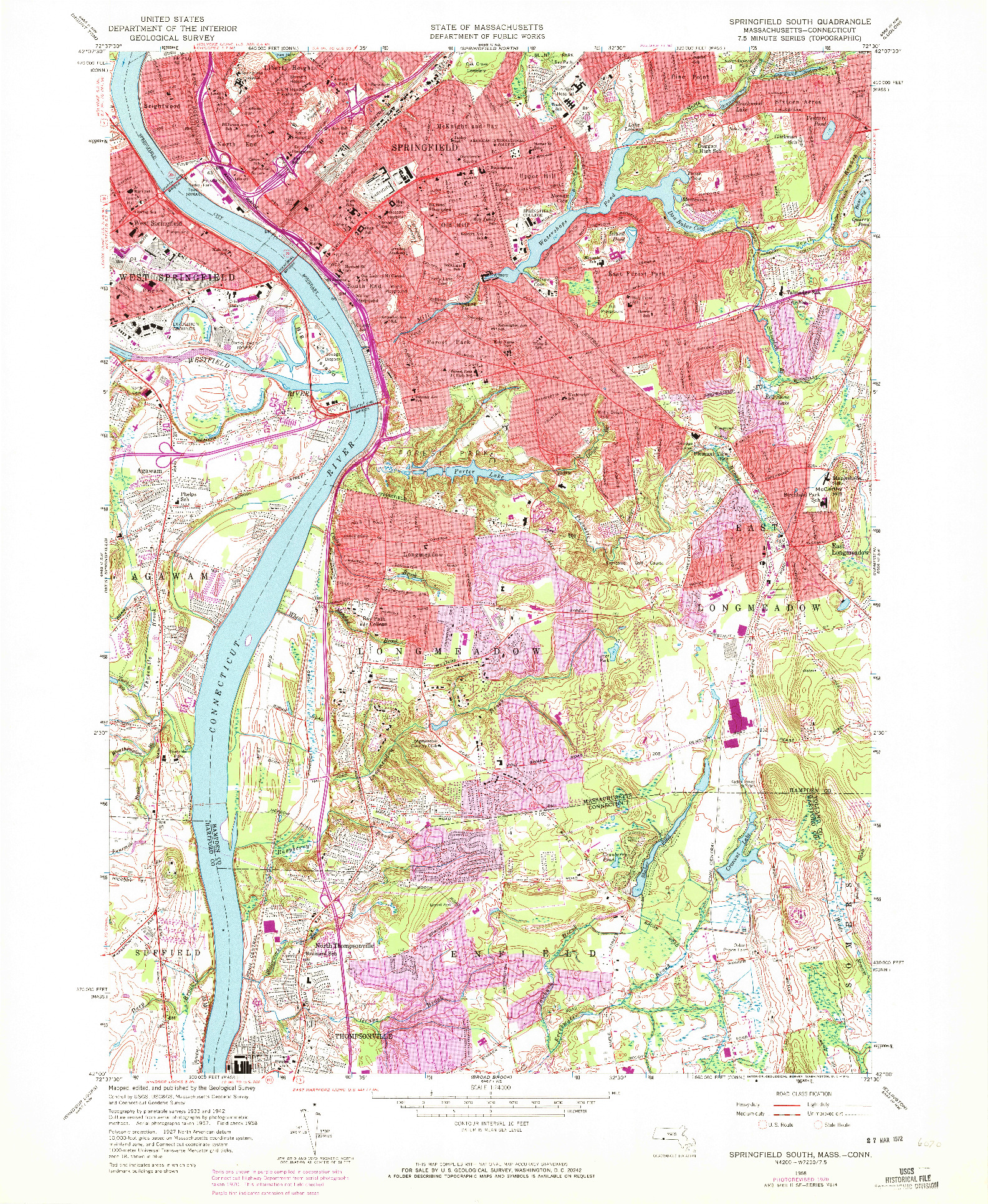 USGS 1:24000-SCALE QUADRANGLE FOR SPRINGFIELD SOUTH, MA 1958