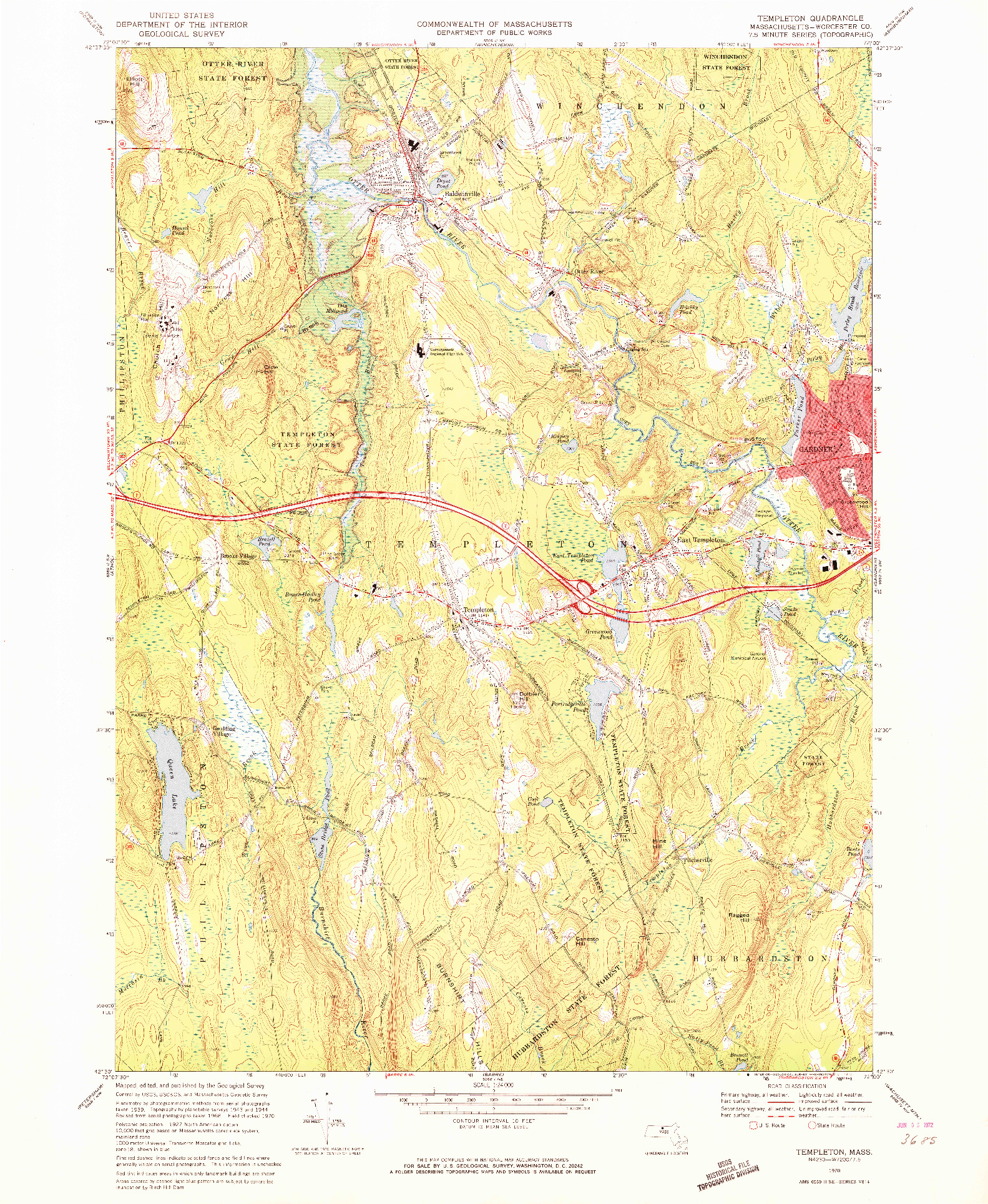 USGS 1:24000-SCALE QUADRANGLE FOR TEMPLETON, MA 1970